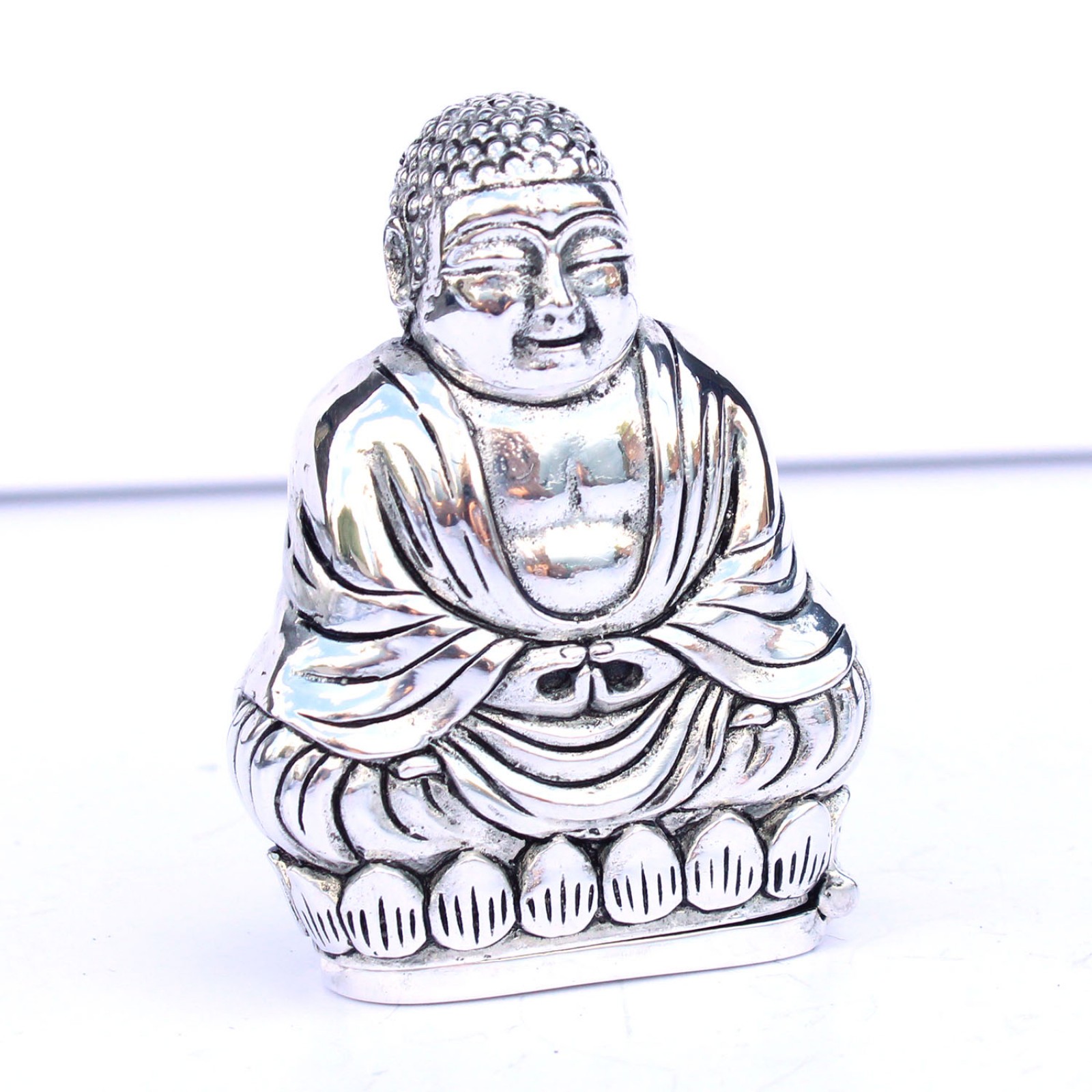 Photo of Large Silverplated Buddha Snuff Container Vesta Match Safe