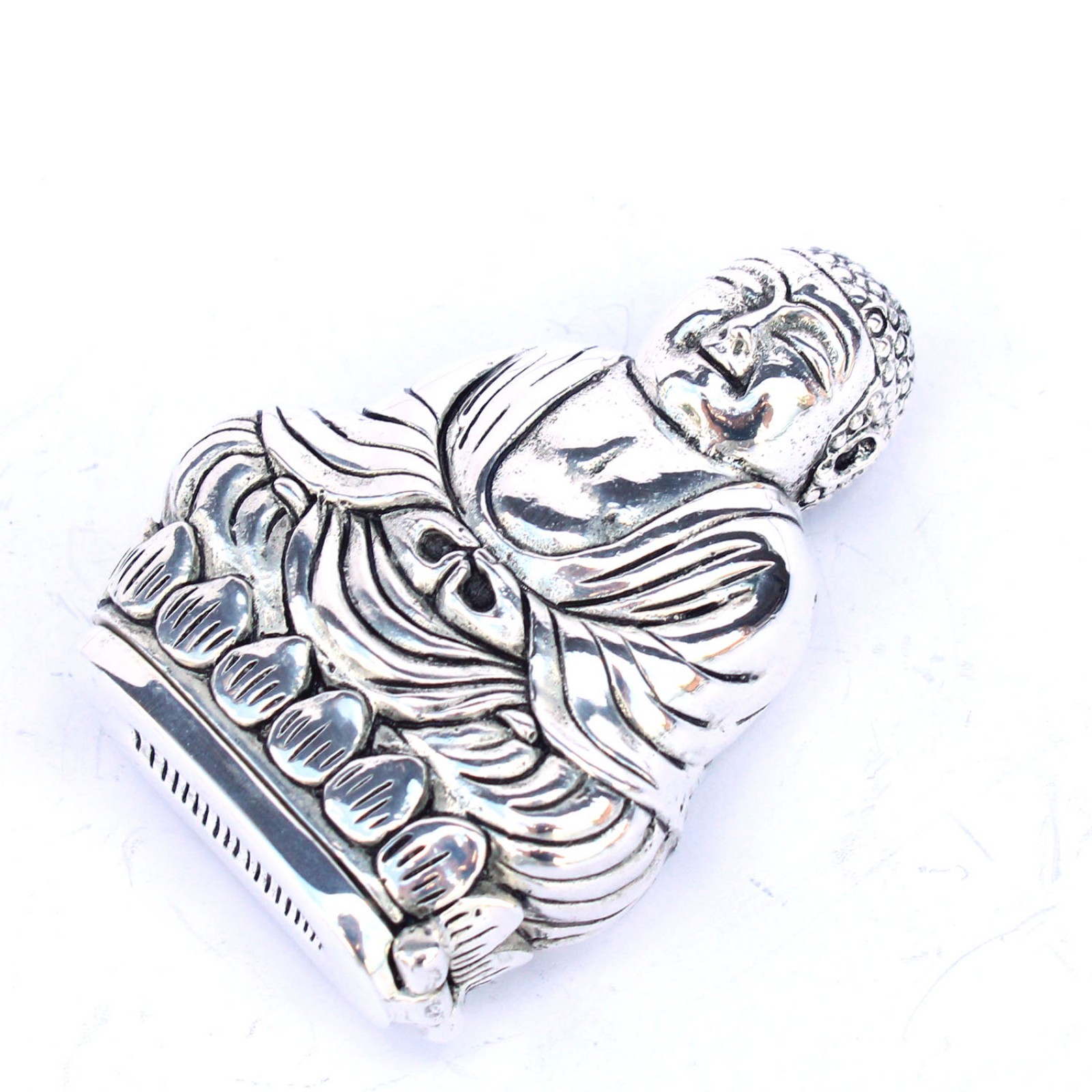 Photo of Large Silverplated Buddha Snuff Container Vesta Match Safe