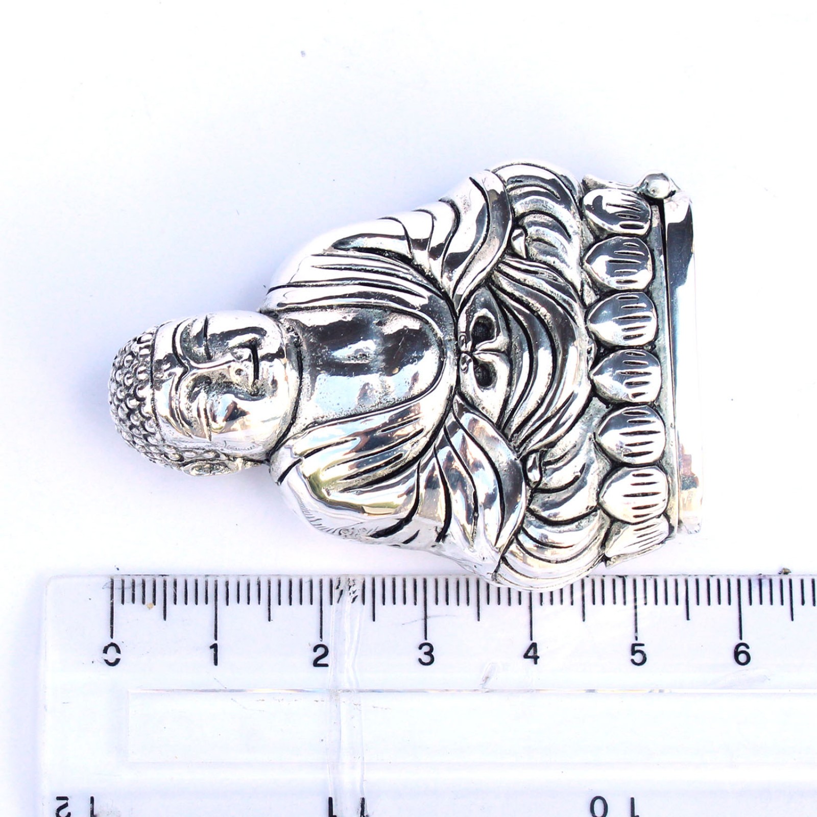Photo of Large Silverplated Buddha Snuff Container Vesta Match Safe