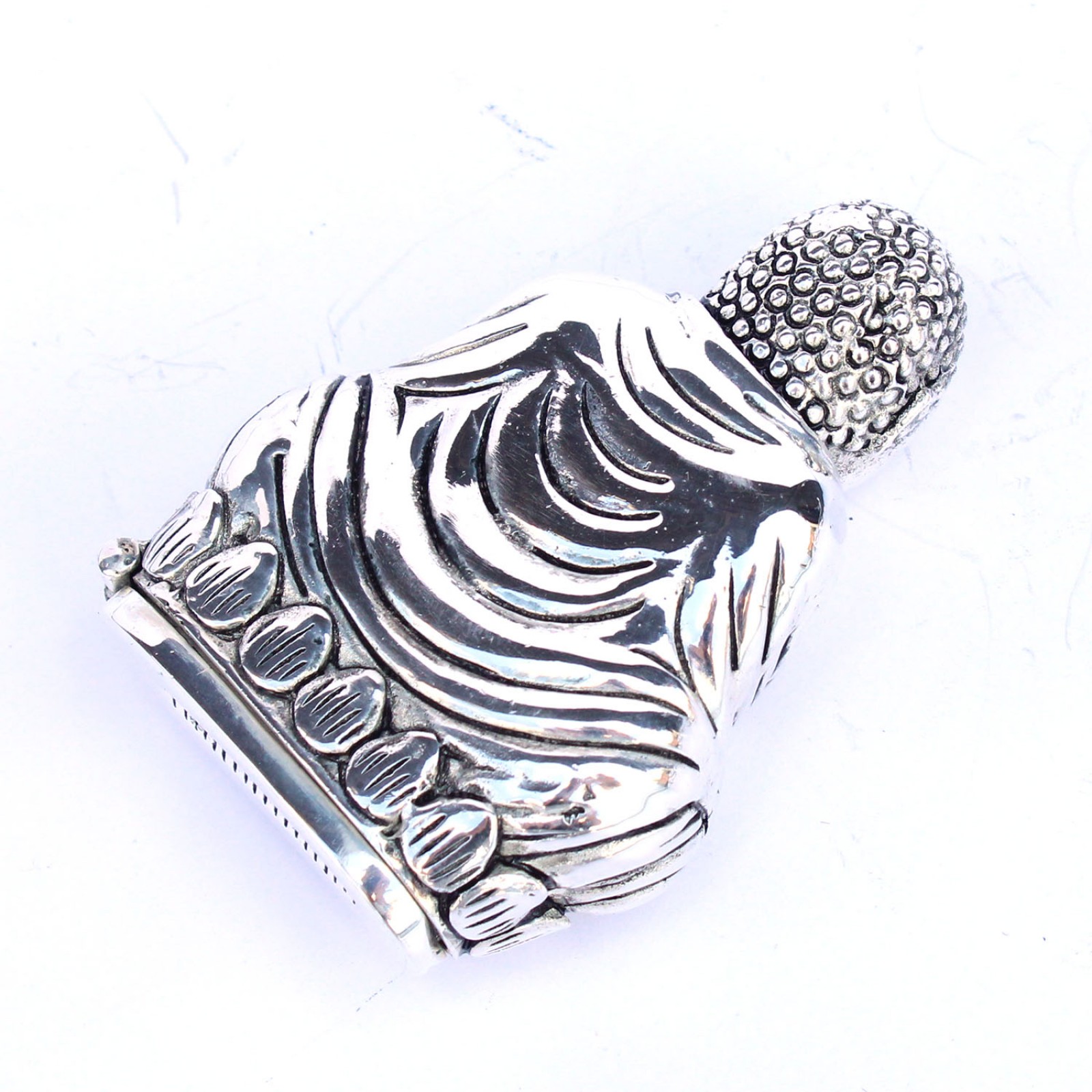 Photo of Large Silverplated Buddha Snuff Container Vesta Match Safe