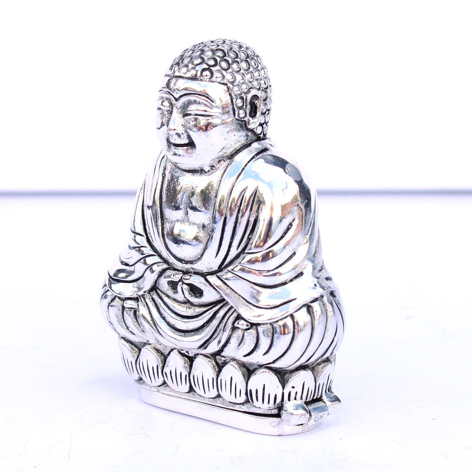 Photo of Large Silverplated Buddha Snuff Container Vesta Match Safe