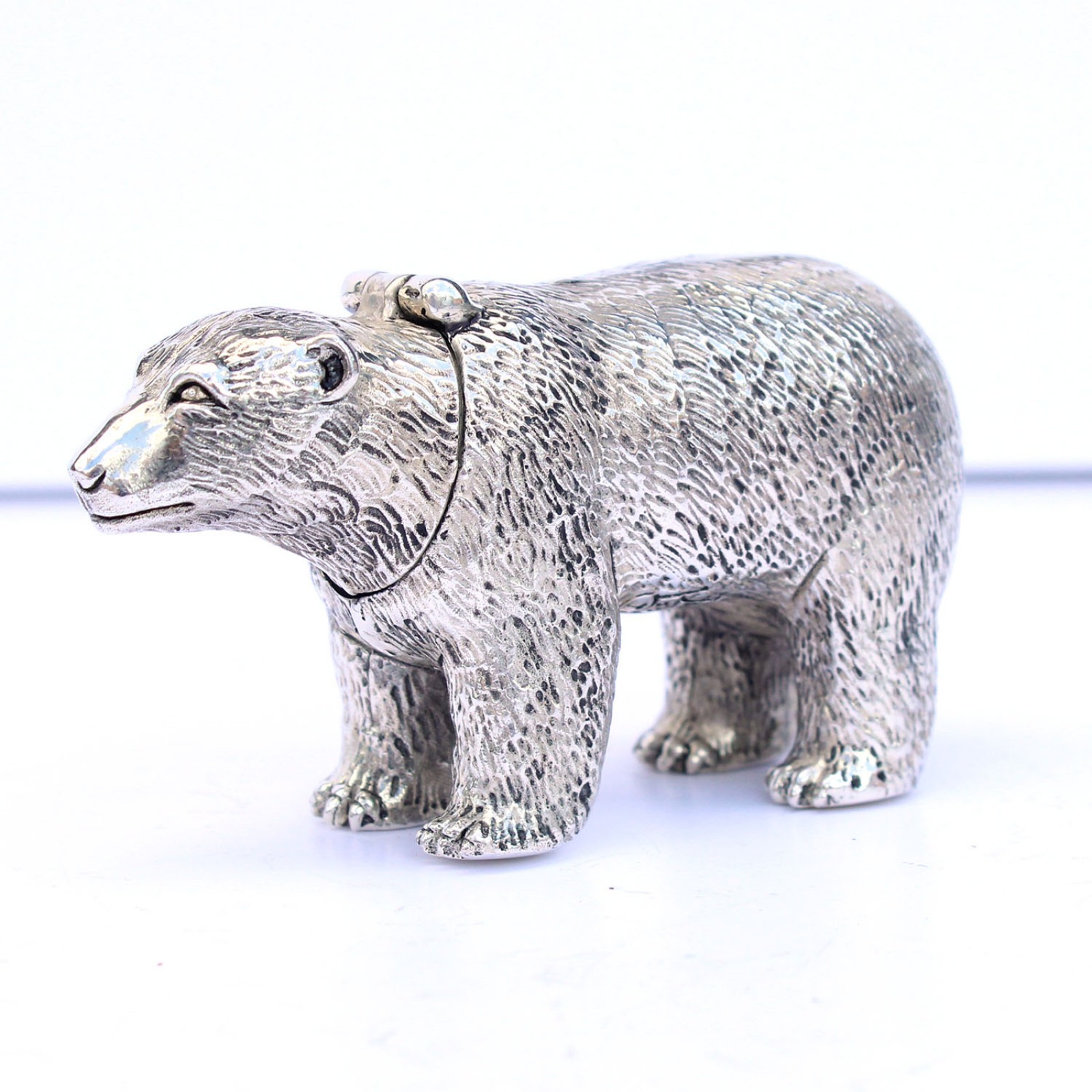 Photo of Large Silverplated Polar Bear Snuff Container Vesta Match Safe