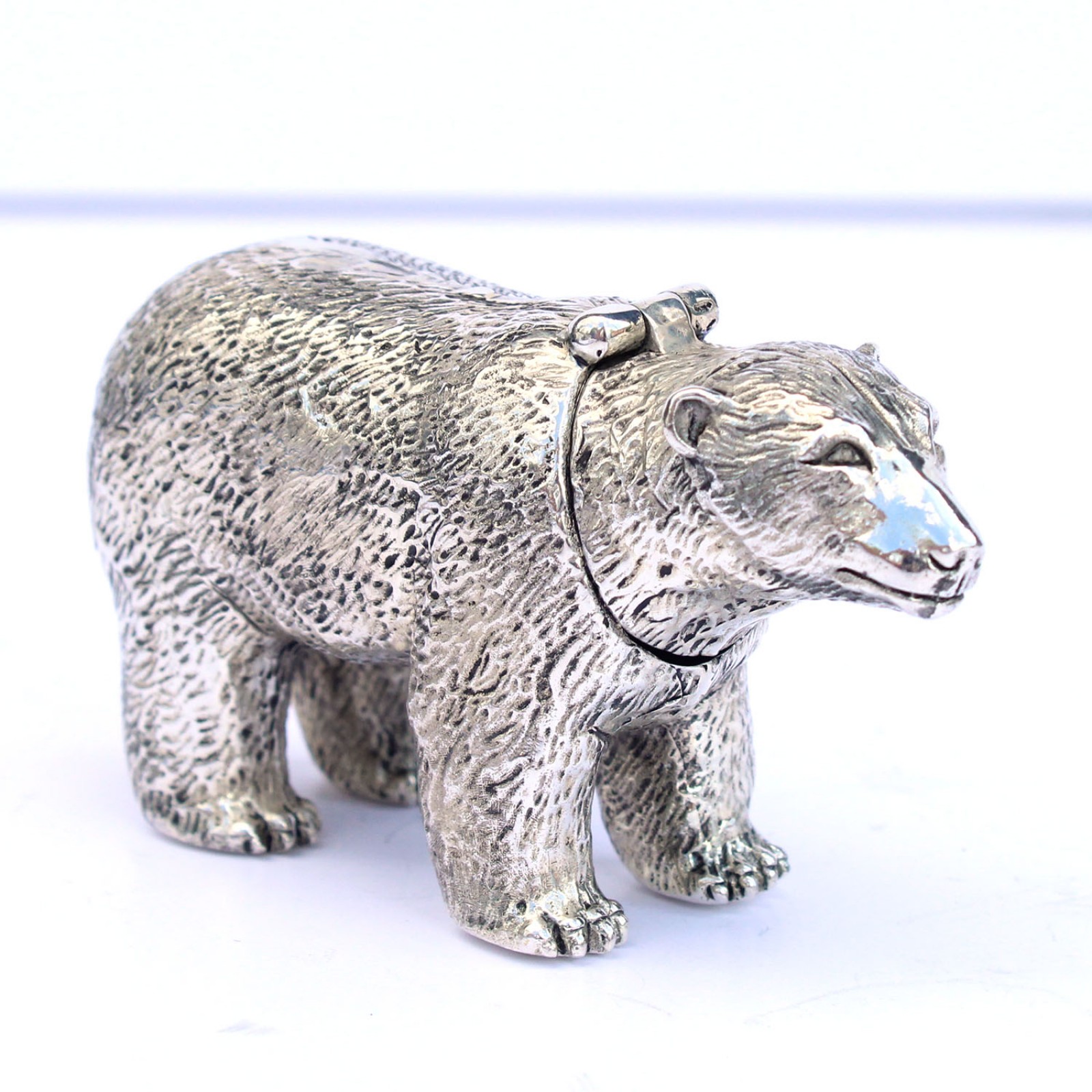 Photo of Large Silverplated Polar Bear Snuff Container Vesta Match Safe