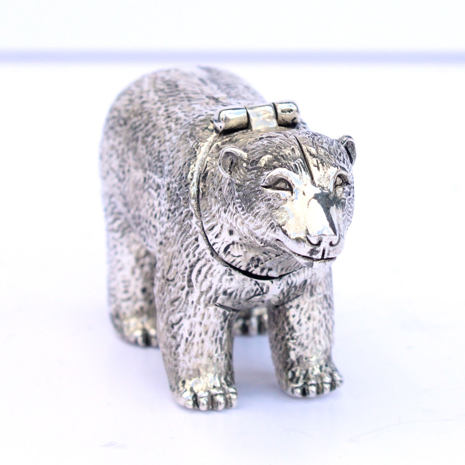 Photo of Large Silverplated Polar Bear Snuff Container Vesta Match Safe