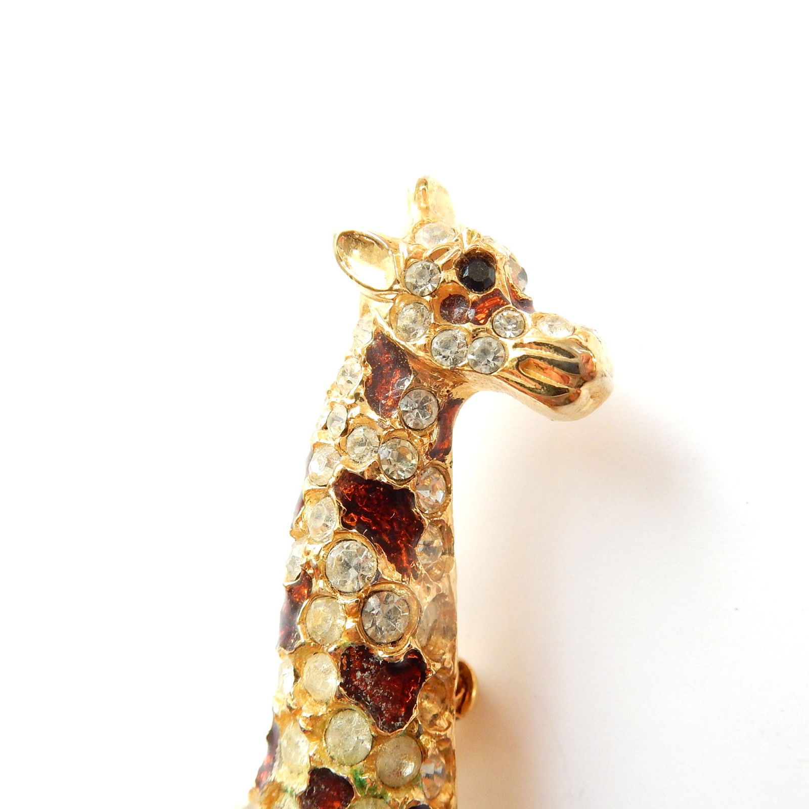 Photo of Large Vintage Goldtone Rhinestone Giraffe Brooch Retro Vintage Pin