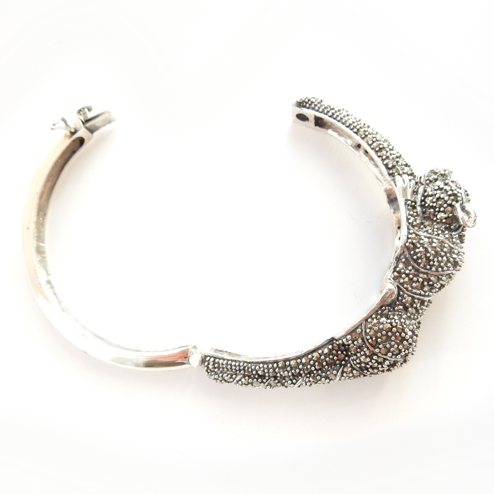 Photo of Marcasite Wild Cat Panthere Bracelet Bangle Cuff Solid Silver Fine Jewelery