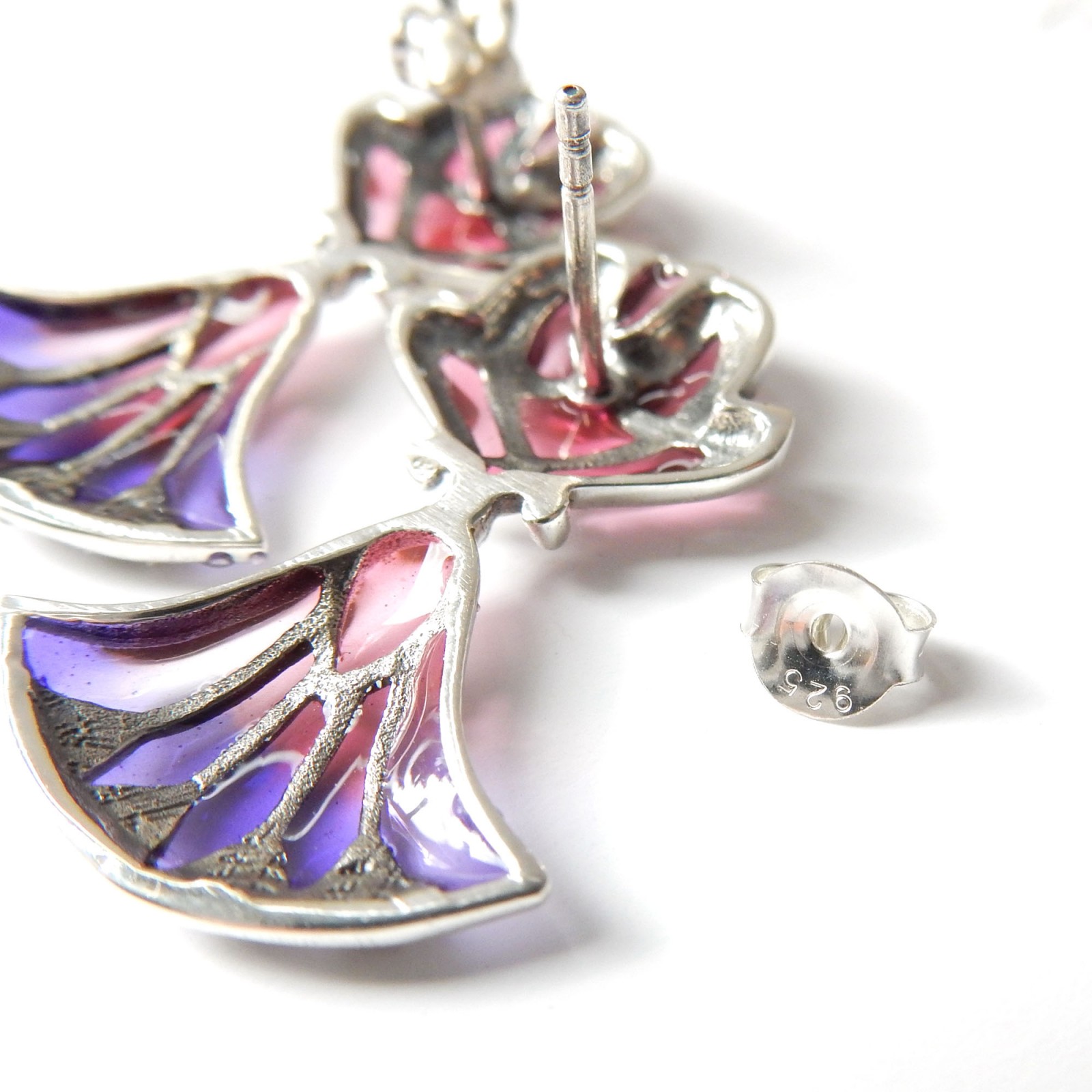 Photo of Pink Plique a Jour Enamel Marcasite Delicate Droplet Earrings Sterling Silver