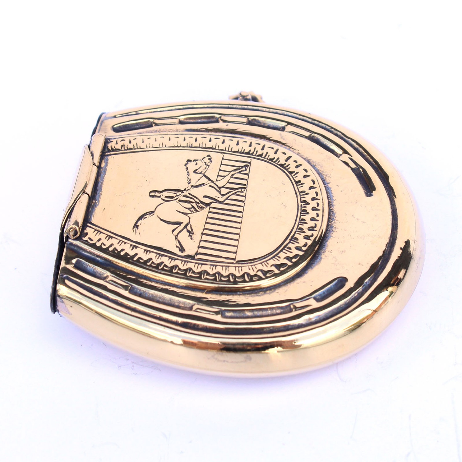 Photo of Polished Brass Horseshoe Vesta & wick holder Equine Horse Racing