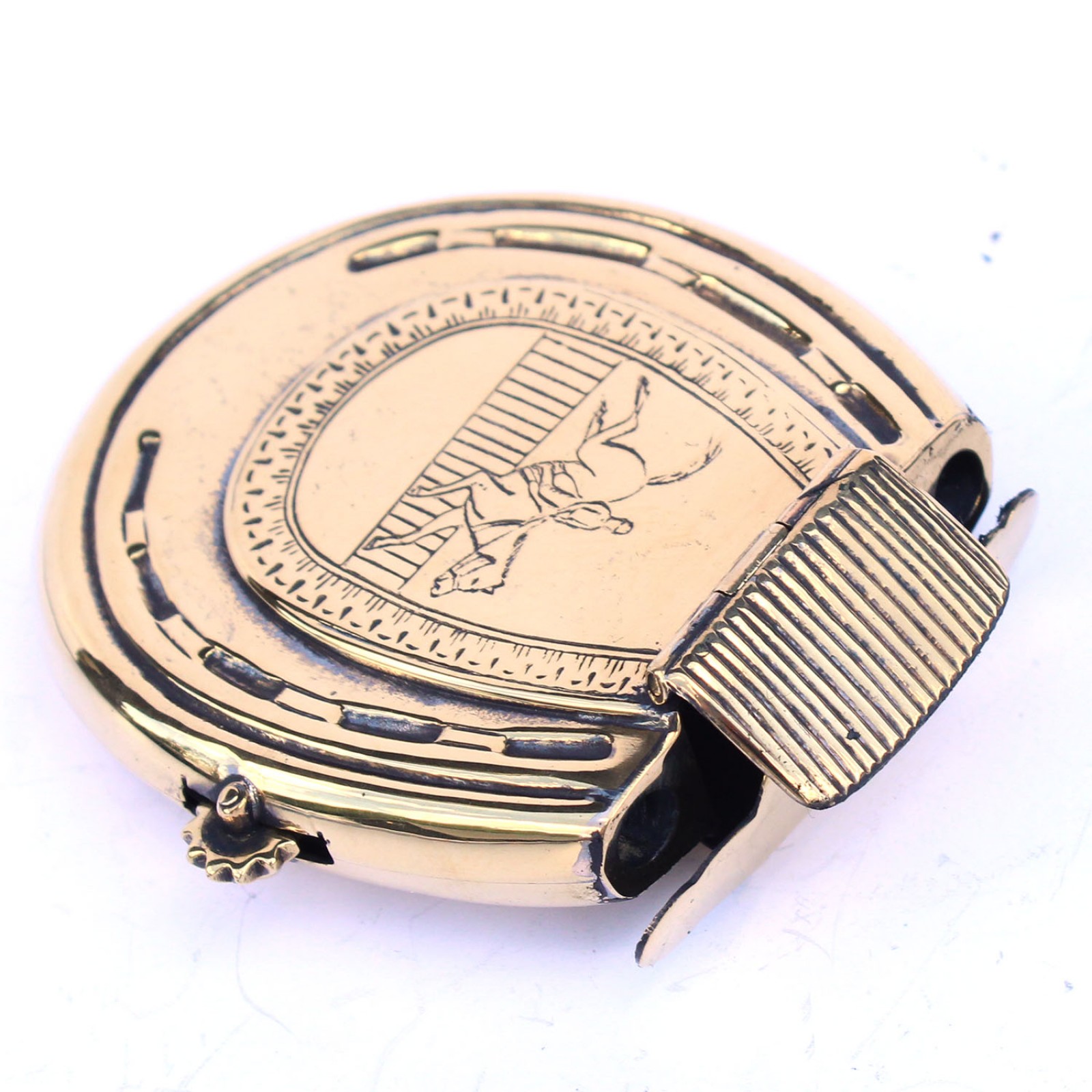 Photo of Polished Brass Horseshoe Vesta & wick holder Equine Horse Racing