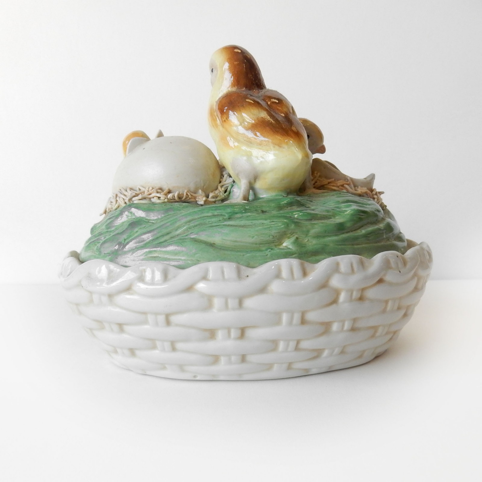 Photo of Porcelain Ceramic Chick Hen Egg Basket Lidded Bowl