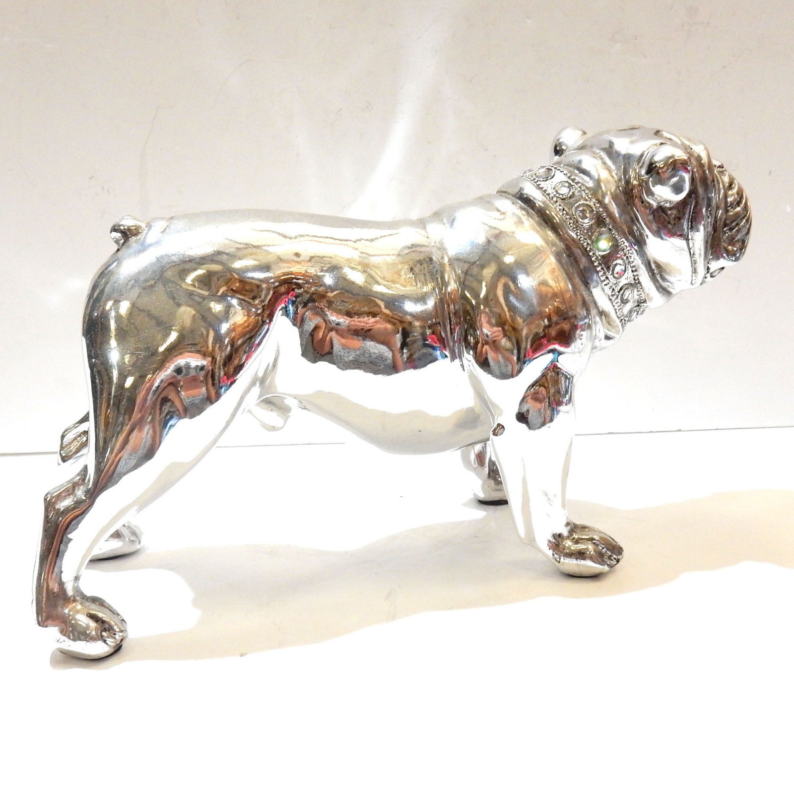 Photo of Silver Resin English Bulldog wearing Diamante Coller