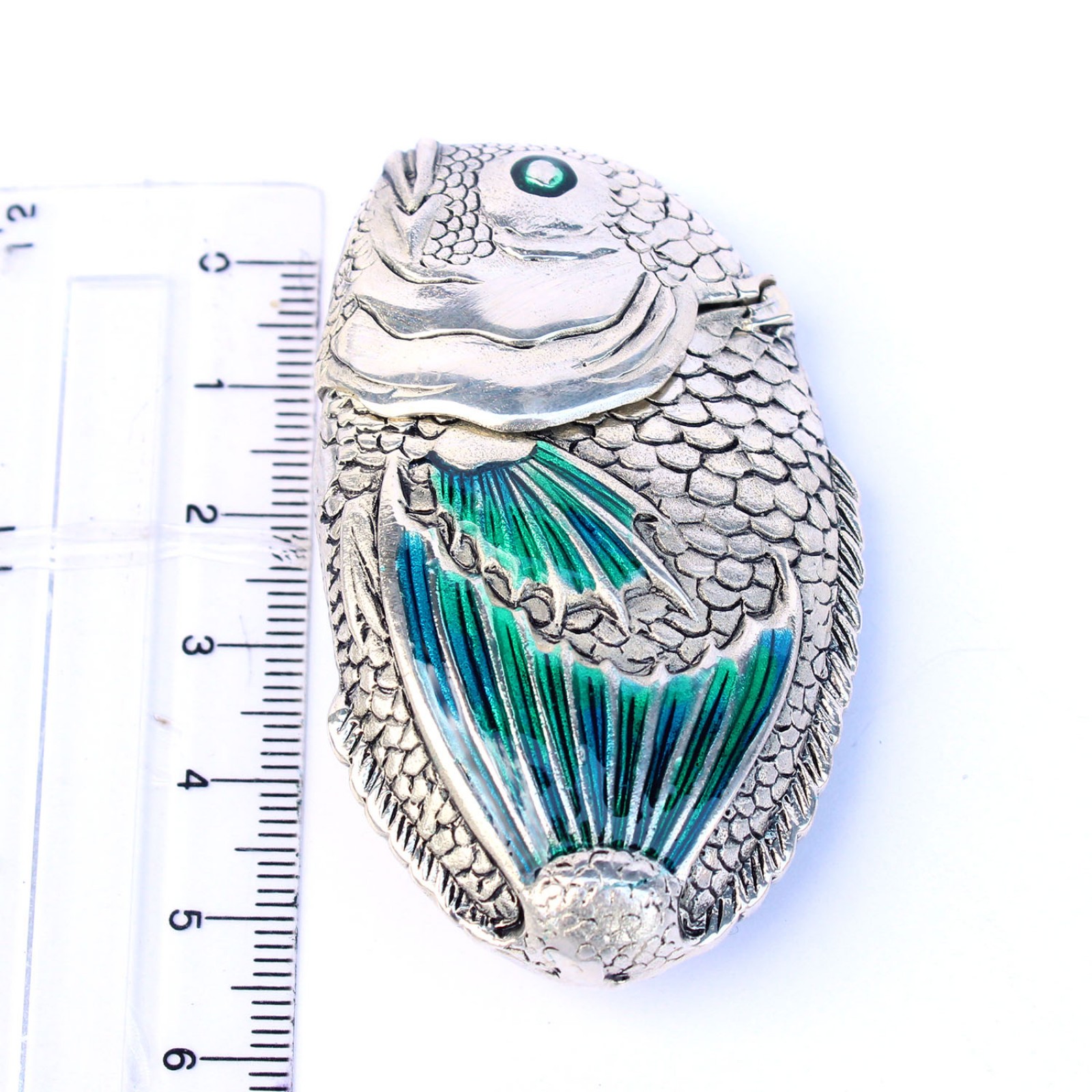 Photo of Silverplated Enamel Fish Vesta Match Safe