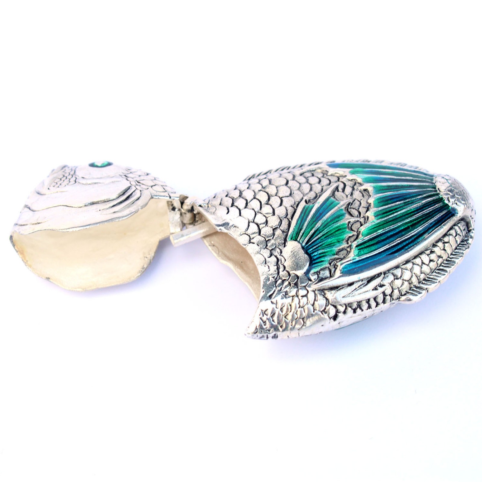 Photo of Silverplated Enamel Fish Vesta Match Safe