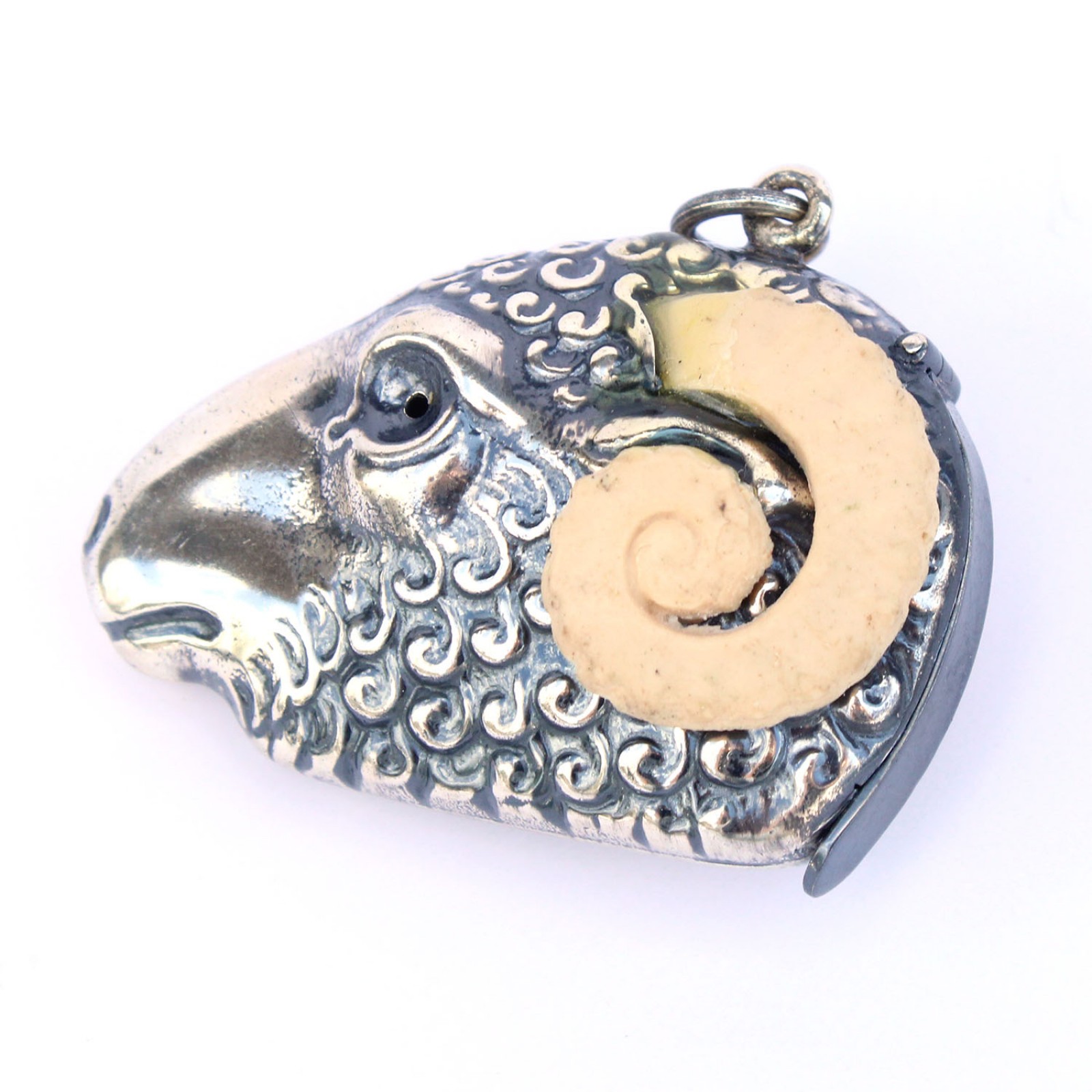 Photo of Silverplated Sheep Ram Head Vesta Match Safe Snuff Box