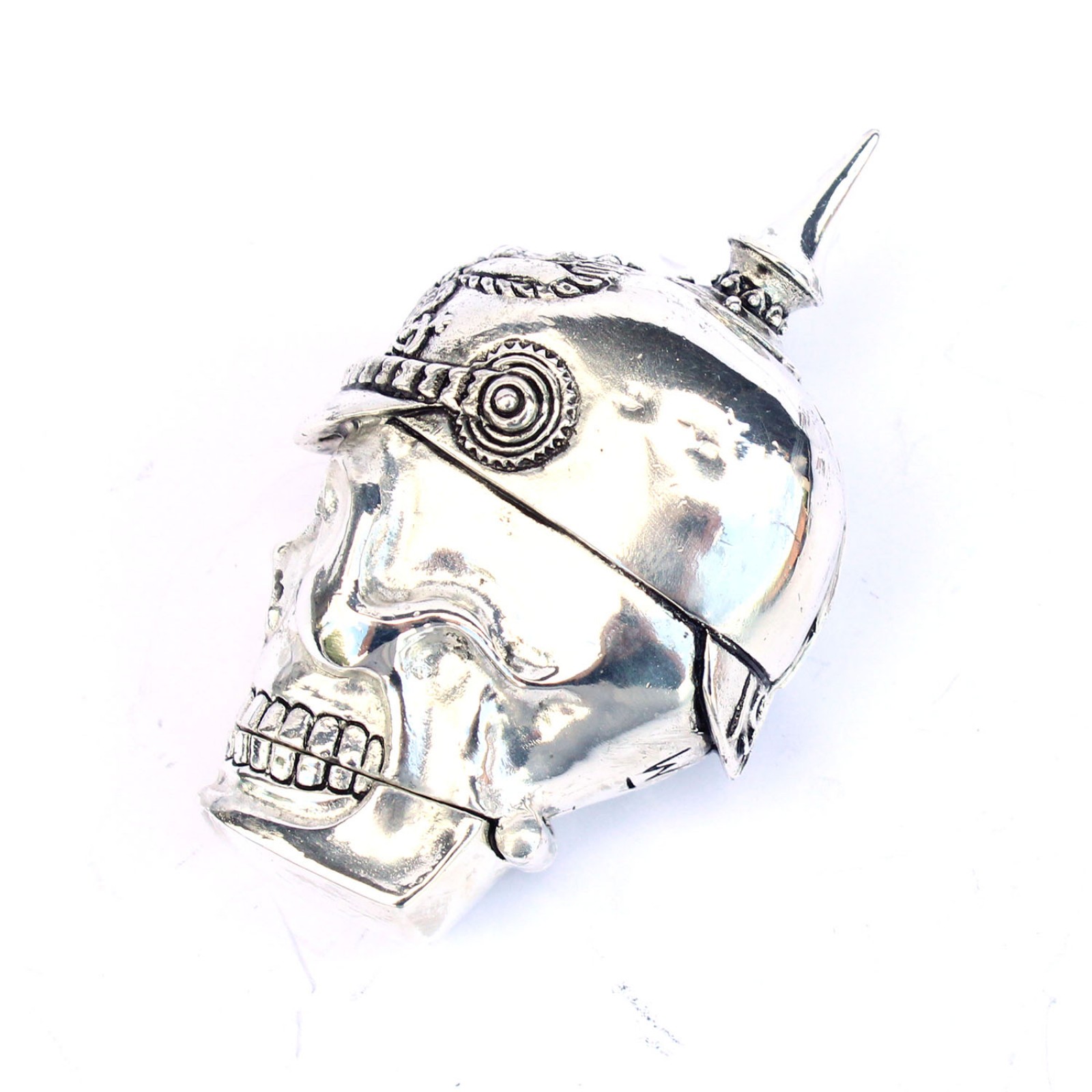 Photo of Silverplated Warrior Skull Vesta Match Safe Snuff Container