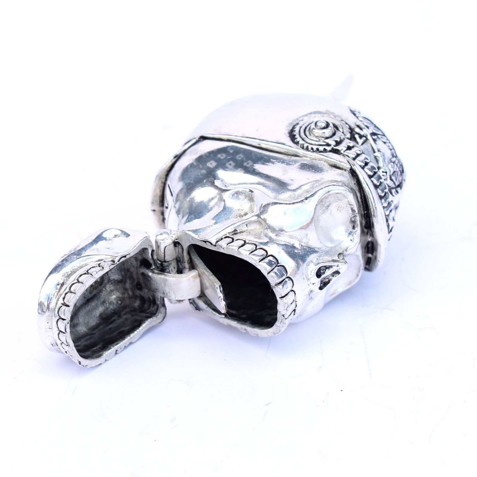 Photo of Silverplated Warrior Skull Vesta Match Safe Snuff Container