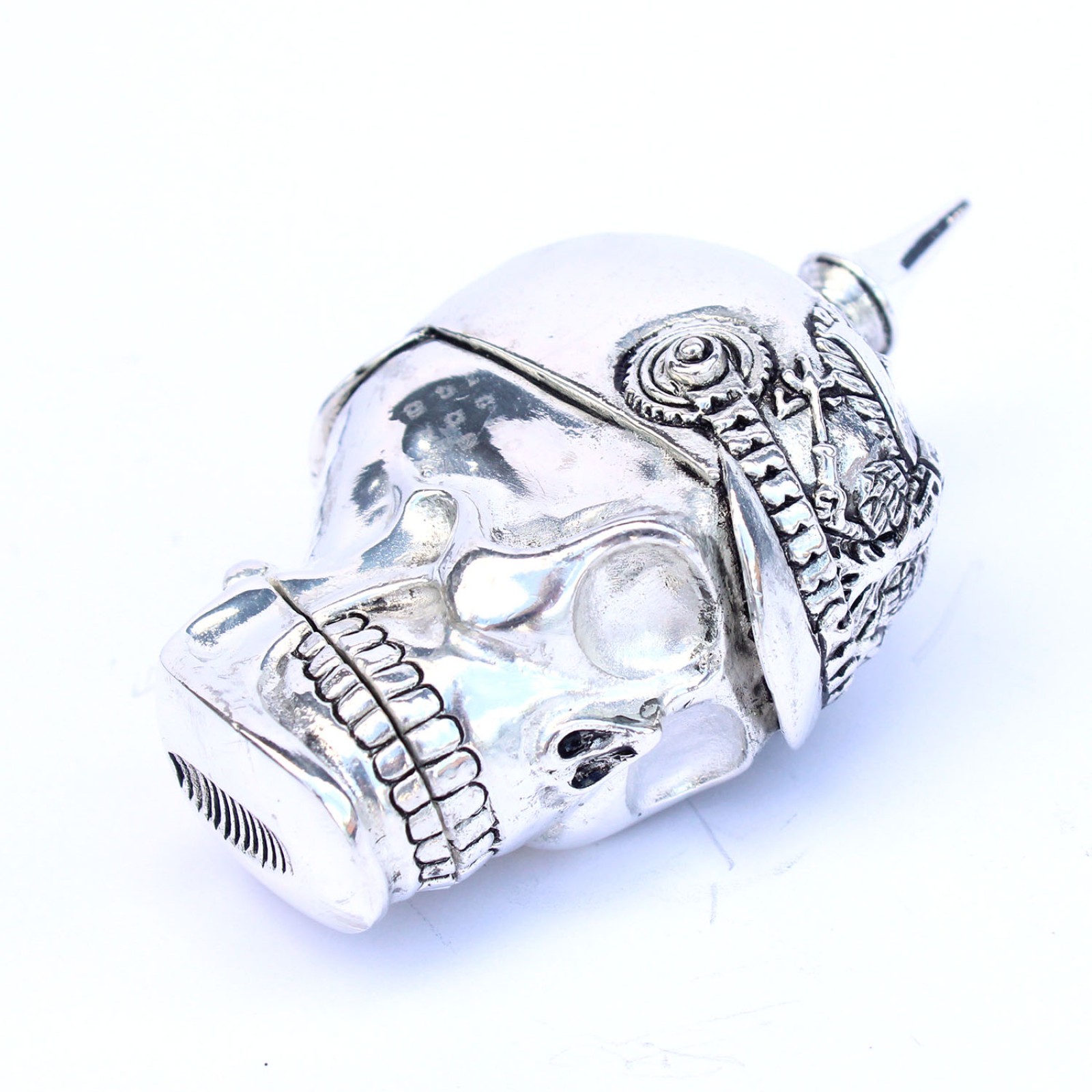 Photo of Silverplated Warrior Skull Vesta Match Safe Snuff Container