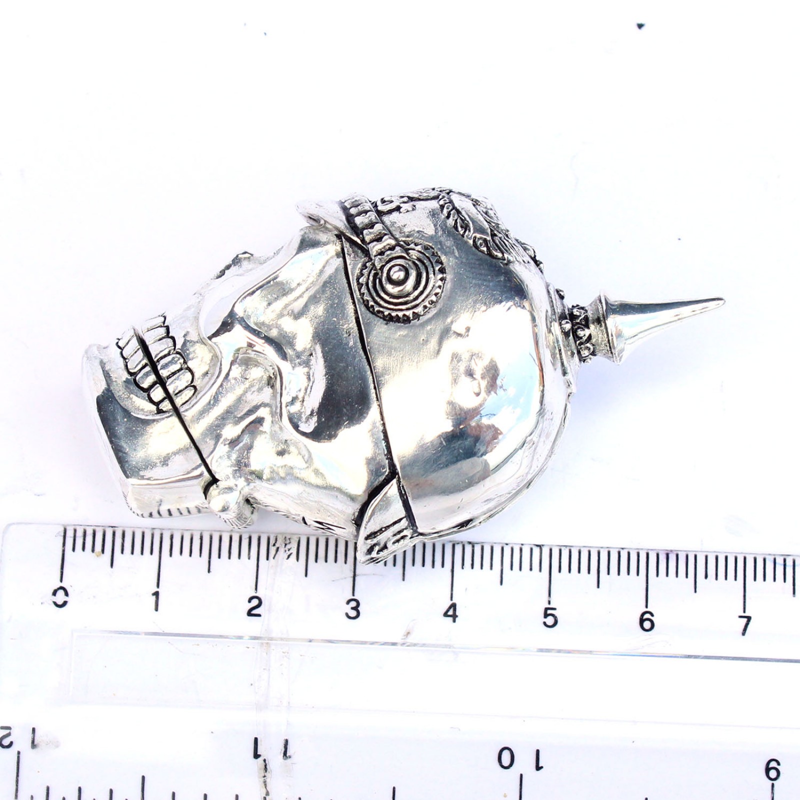 Photo of Silverplated Warrior Skull Vesta Match Safe Snuff Container