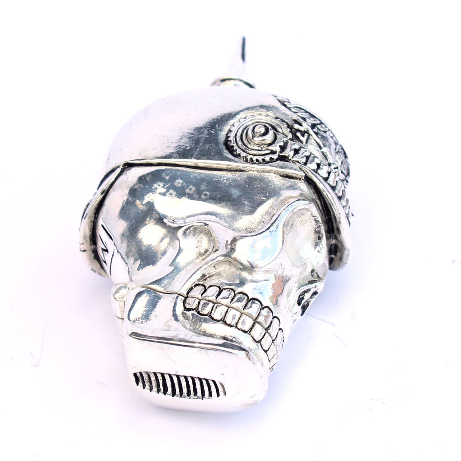 Photo of Silverplated Warrior Skull Vesta Match Safe Snuff Container