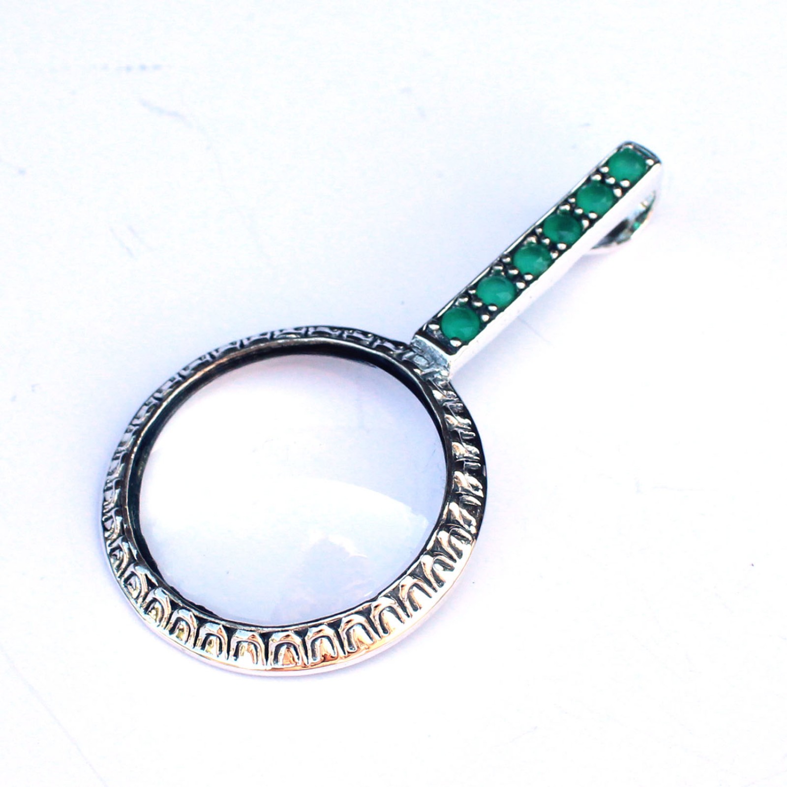 Photo of Solid Silver Emerald Magnifying Optical Loupe Glass Pendant