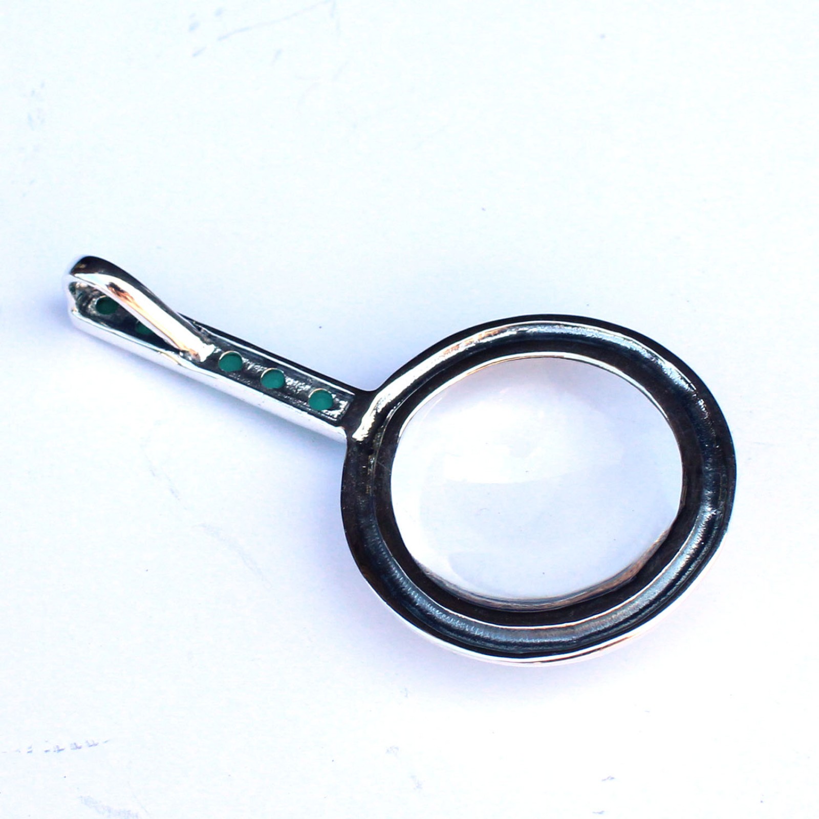 Photo of Solid Silver Emerald Magnifying Optical Loupe Glass Pendant