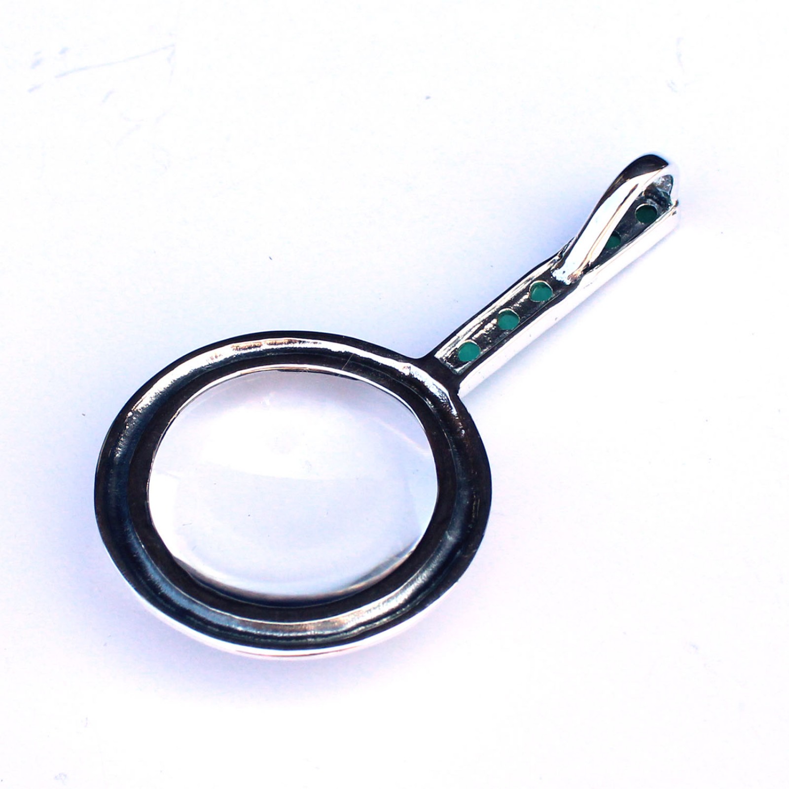 Photo of Solid Silver Emerald Magnifying Optical Loupe Glass Pendant