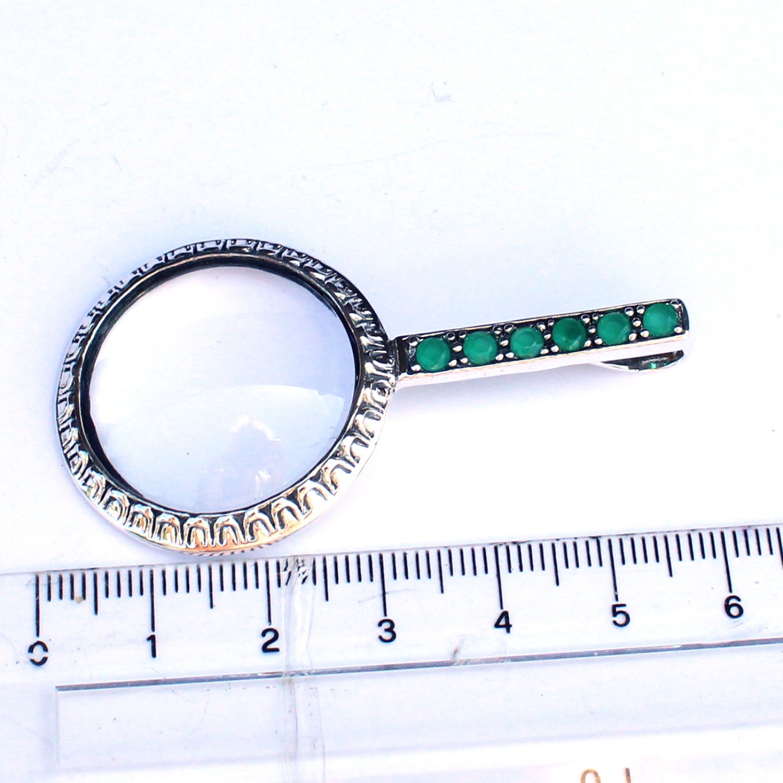 Photo of Solid Silver Emerald Magnifying Optical Loupe Glass Pendant