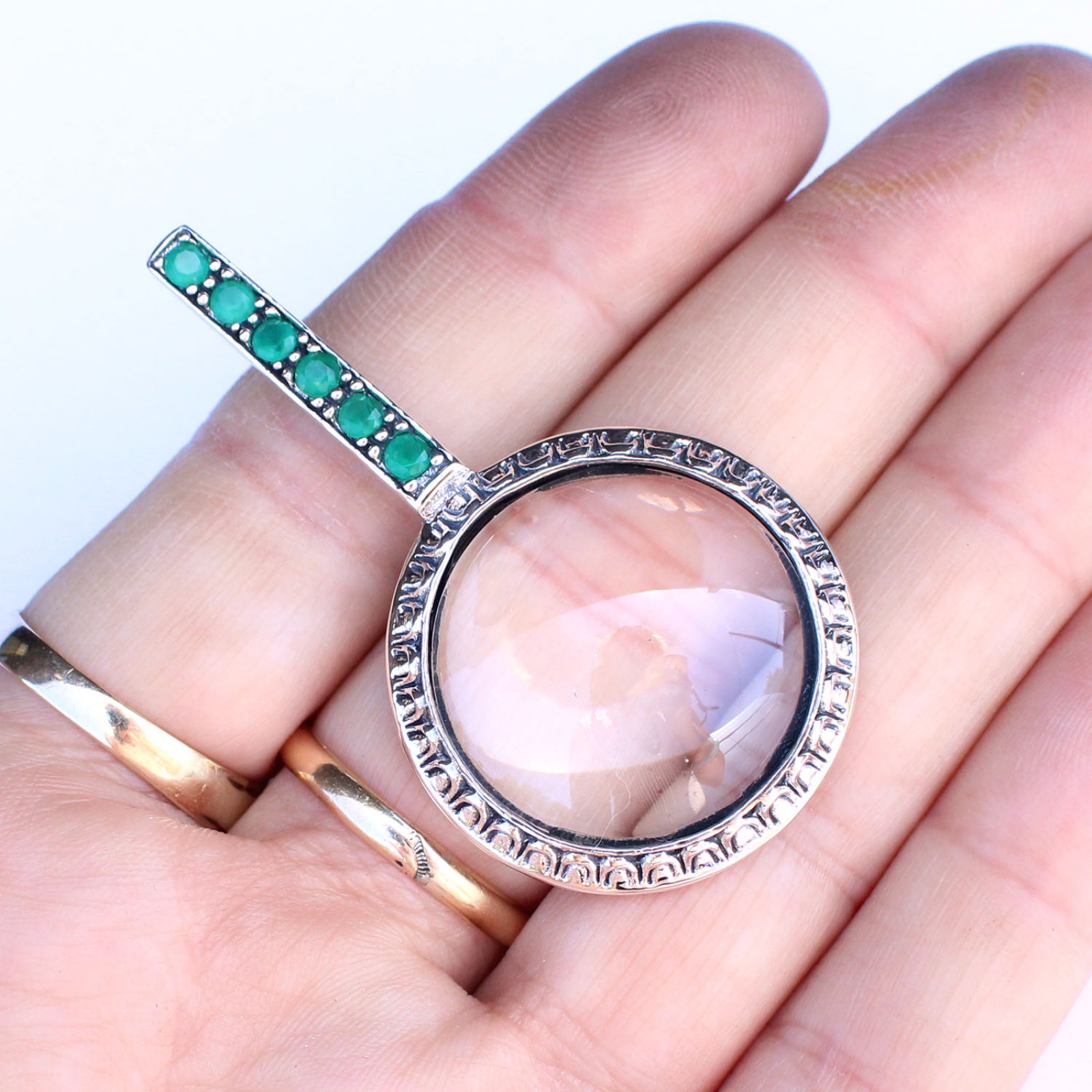 Photo of Solid Silver Emerald Magnifying Optical Loupe Glass Pendant
