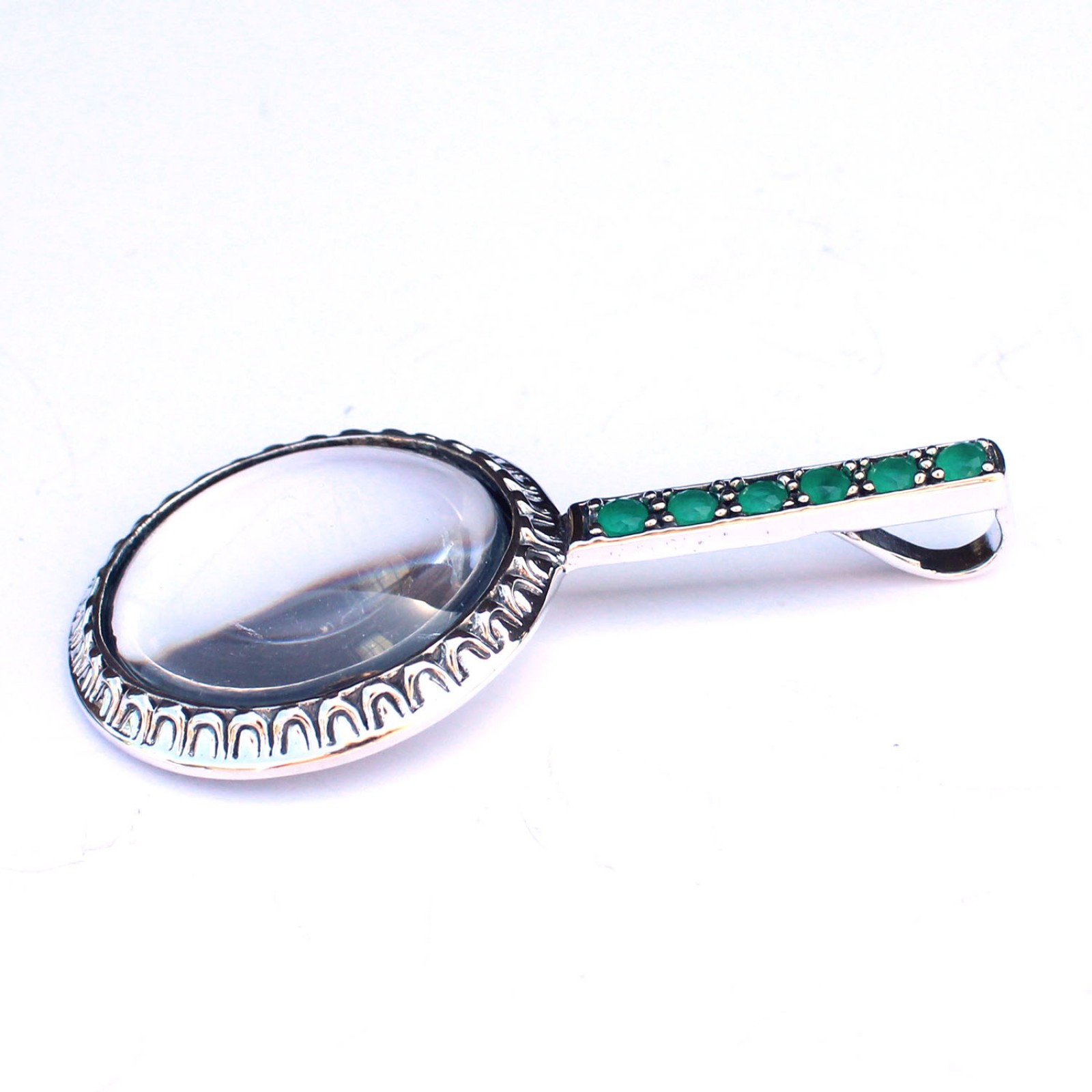 Photo of Solid Silver Emerald Magnifying Optical Loupe Glass Pendant
