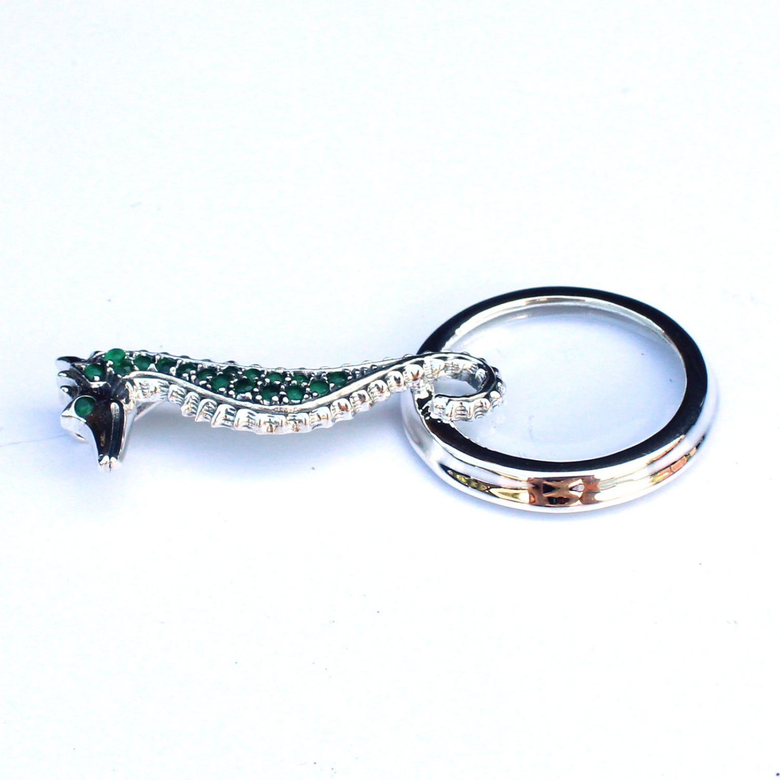 Photo of Solid Silver Emerald Seahorse Magnifying Optical Loupe Glass Pendant