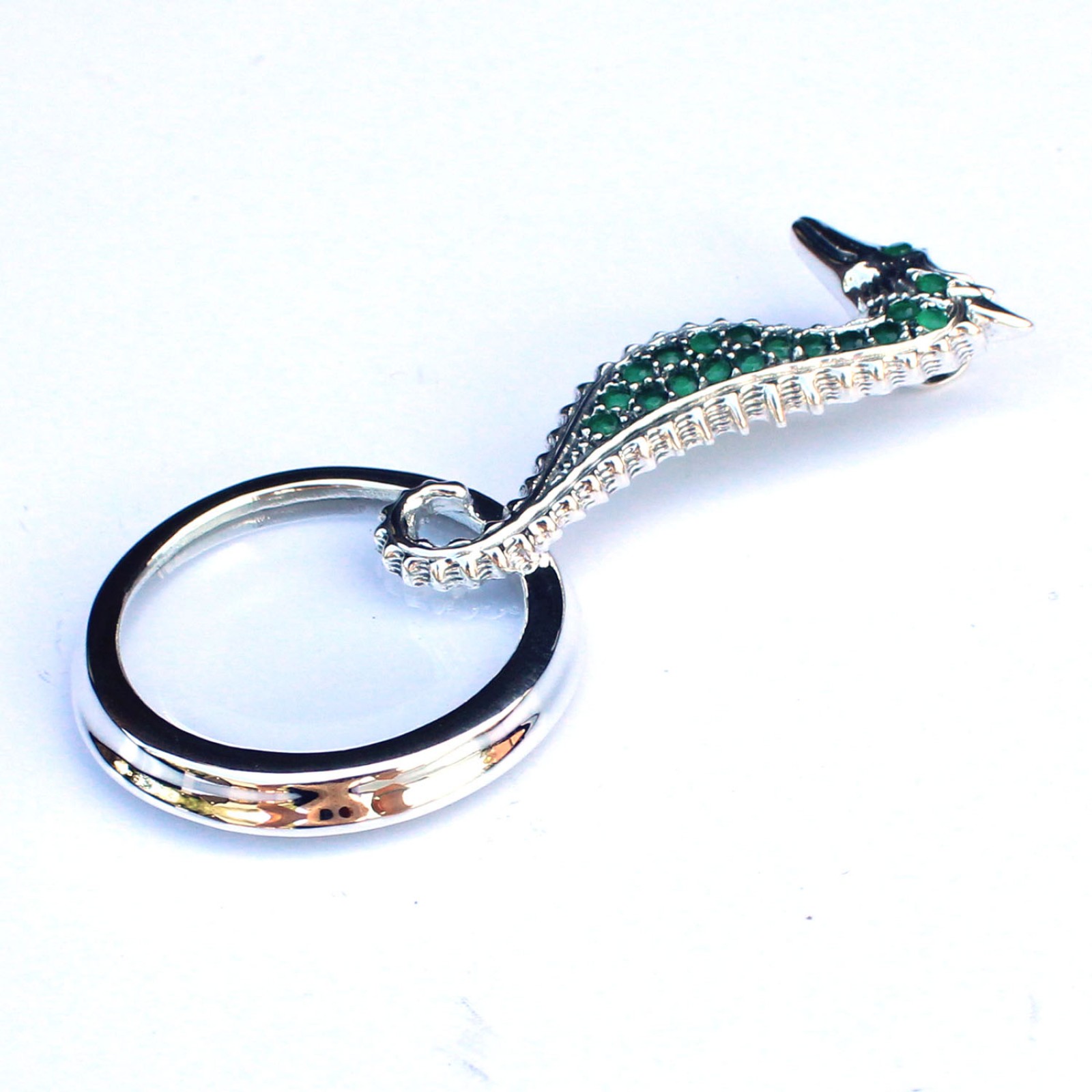 Photo of Solid Silver Emerald Seahorse Magnifying Optical Loupe Glass Pendant