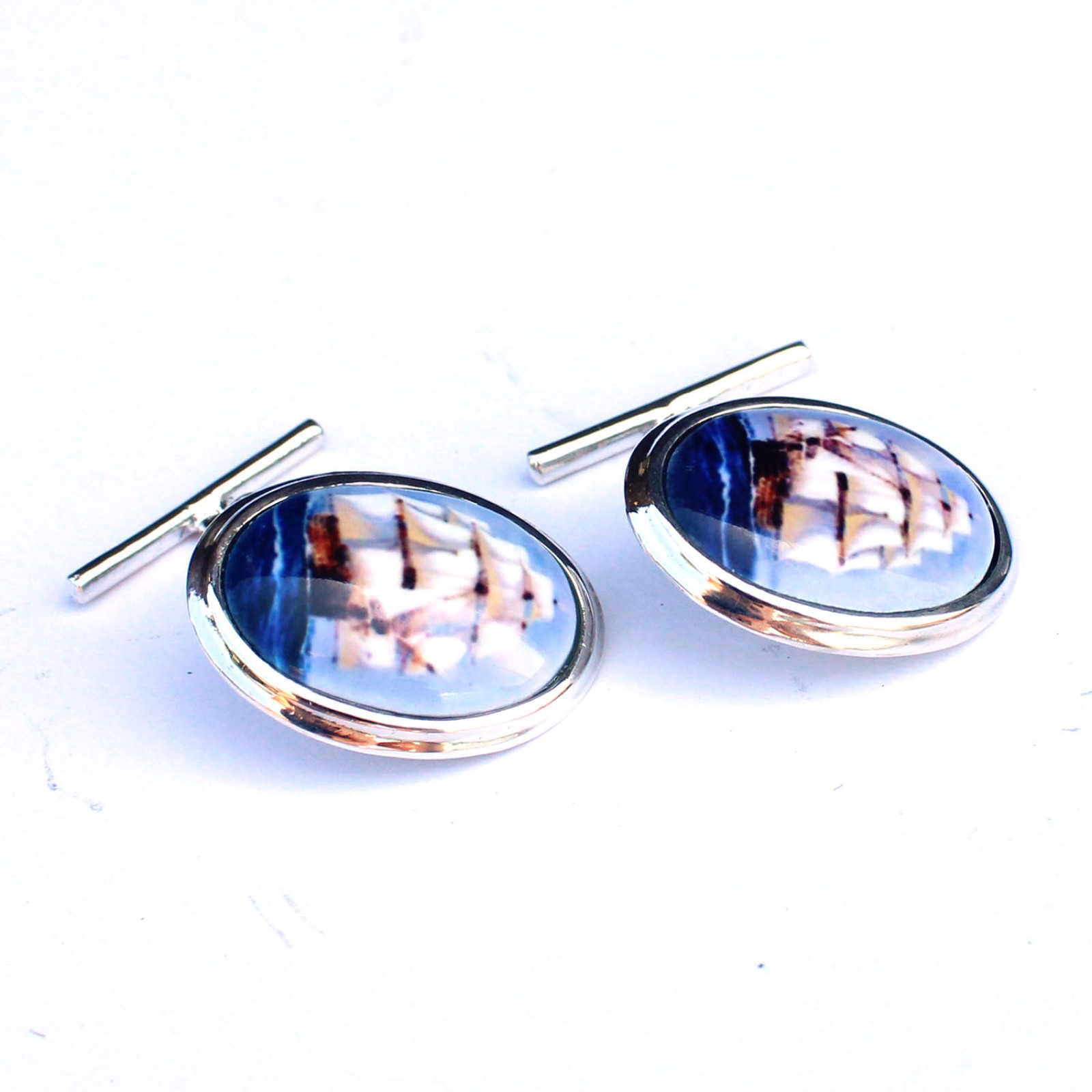 Photo of Solid Silver Enamel Nautical Ship Cufflinks