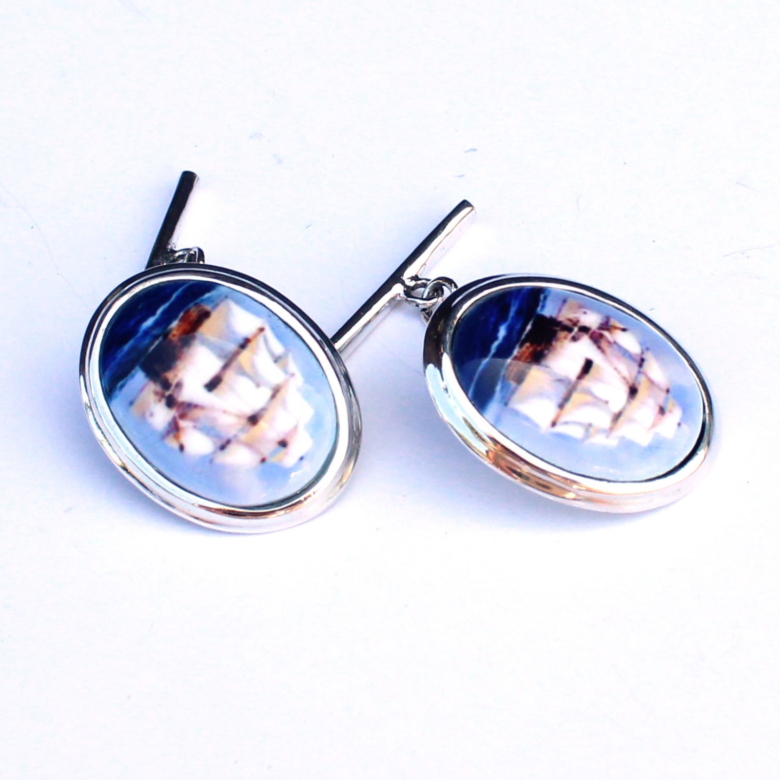 Photo of Solid Silver Enamel Nautical Ship Cufflinks