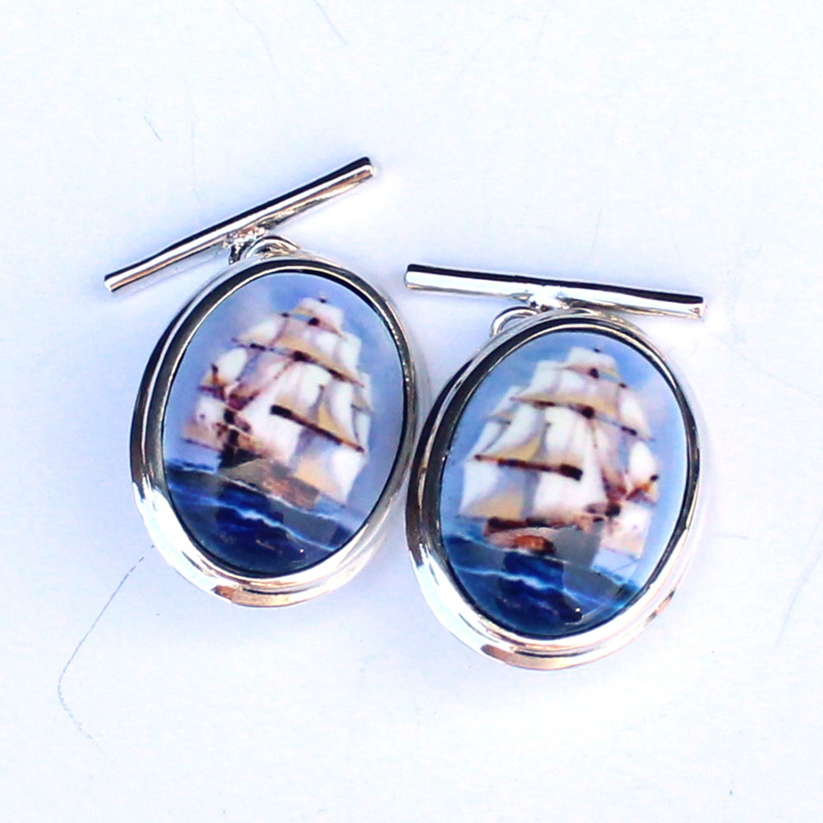 Photo of Solid Silver Enamel Nautical Ship Cufflinks