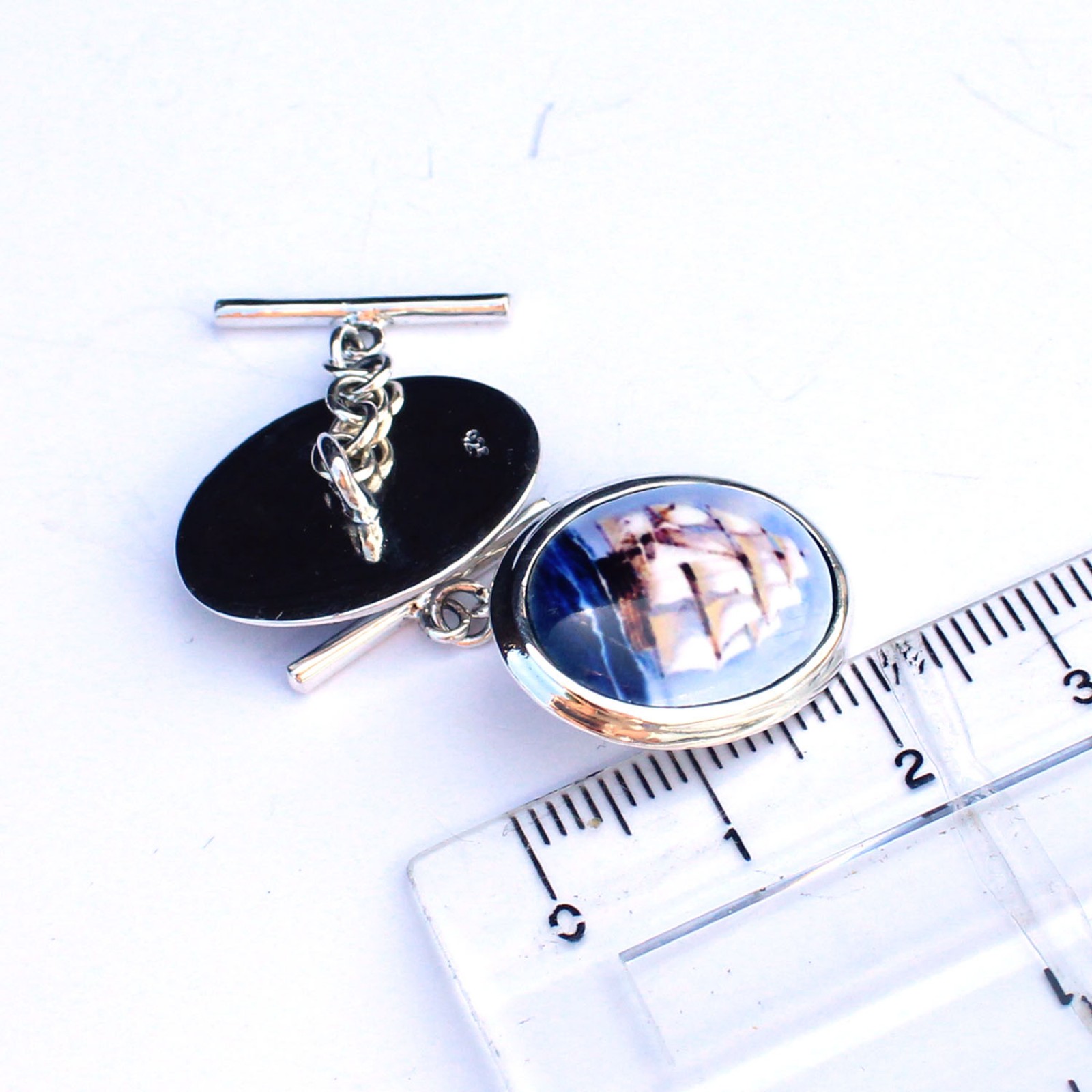 Photo of Solid Silver Enamel Nautical Ship Cufflinks