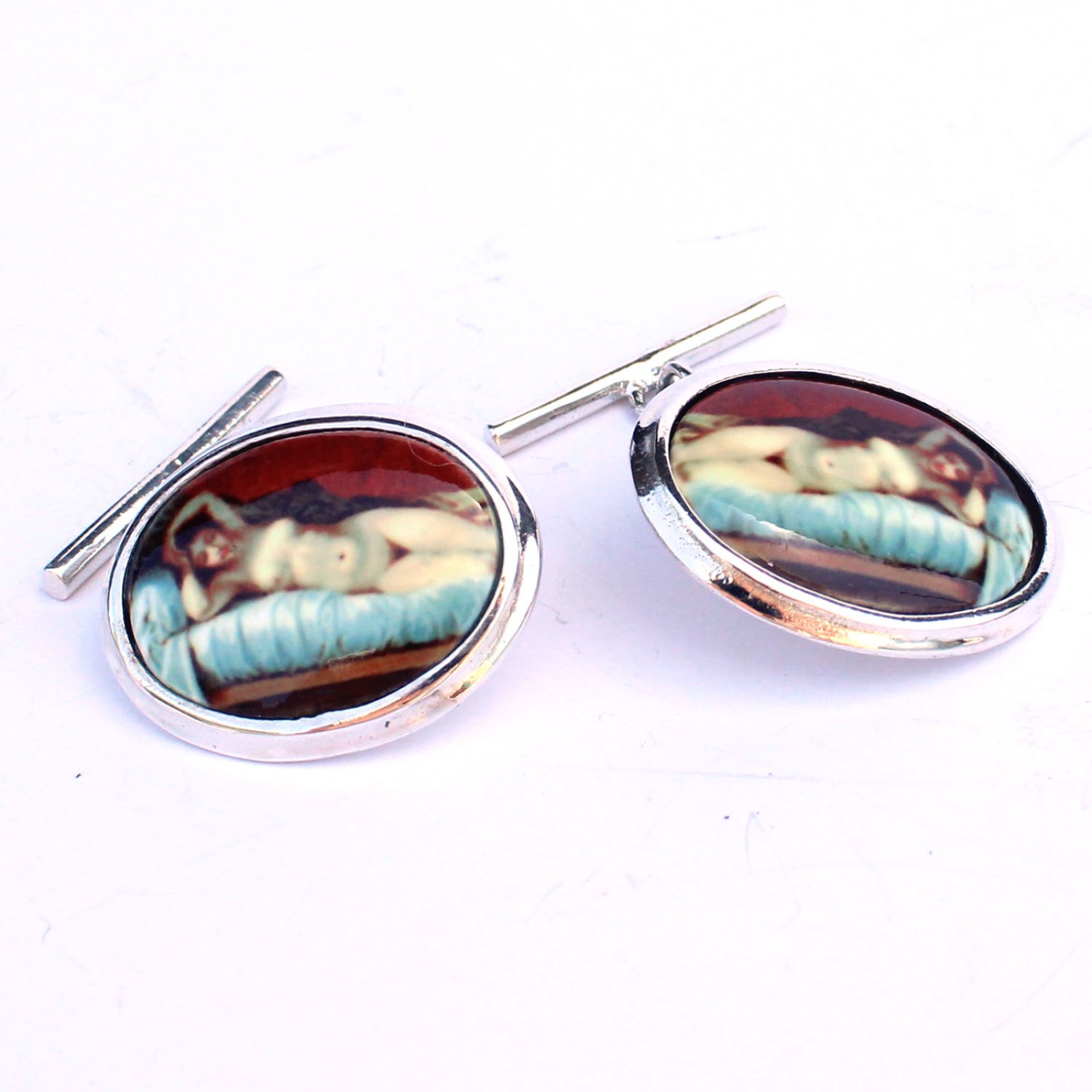 Photo of Solid Silver Enamel Nude Lady Cufflinks