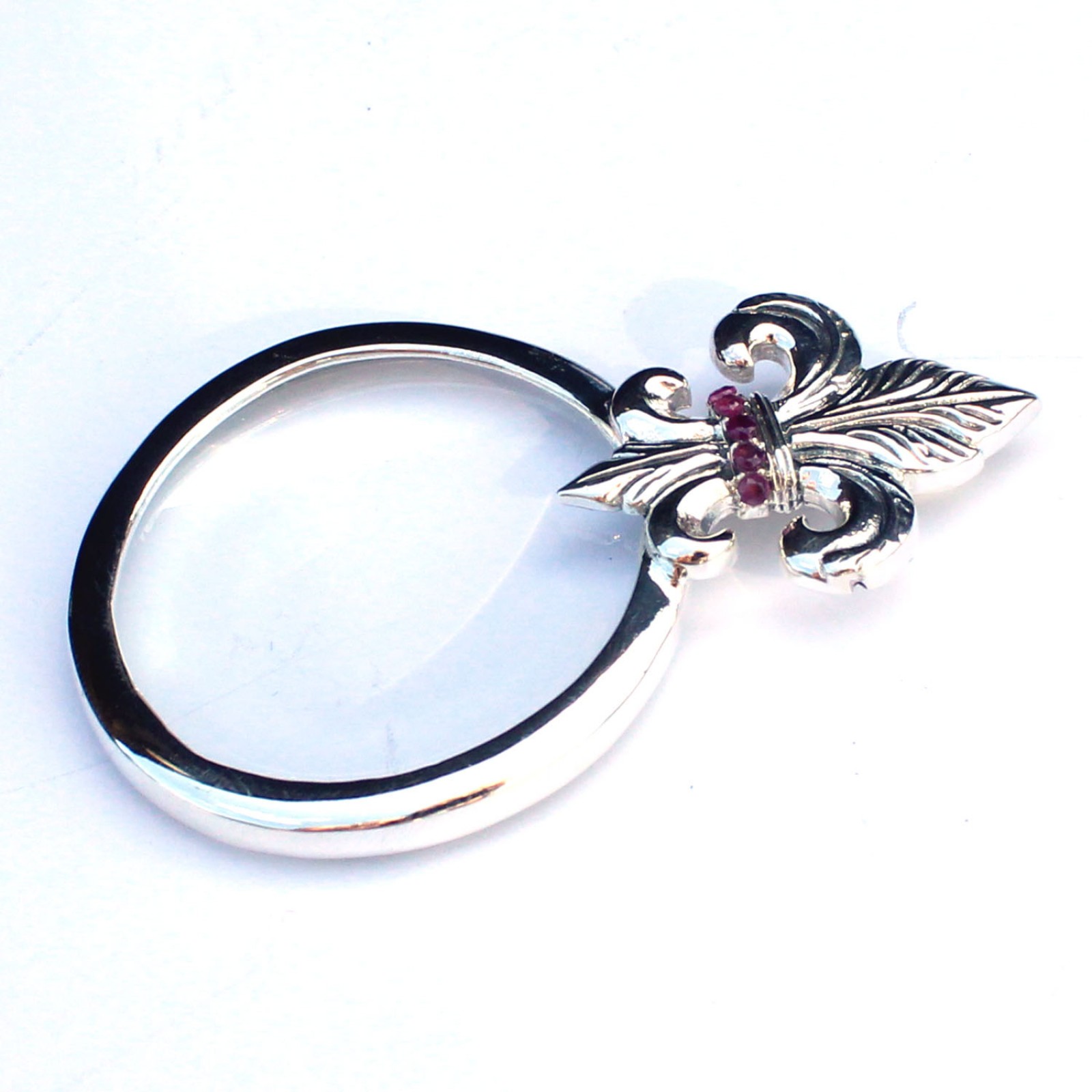Photo of Solid Silver Ruby Fleur di Lis Optical Loupe Glass Pendant