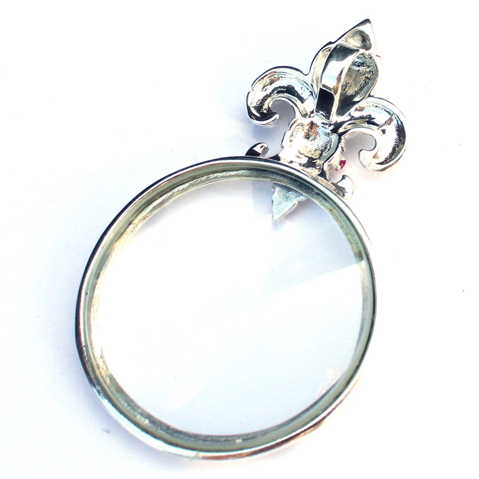 Photo of Solid Silver Ruby Fleur di Lis Optical Loupe Glass Pendant