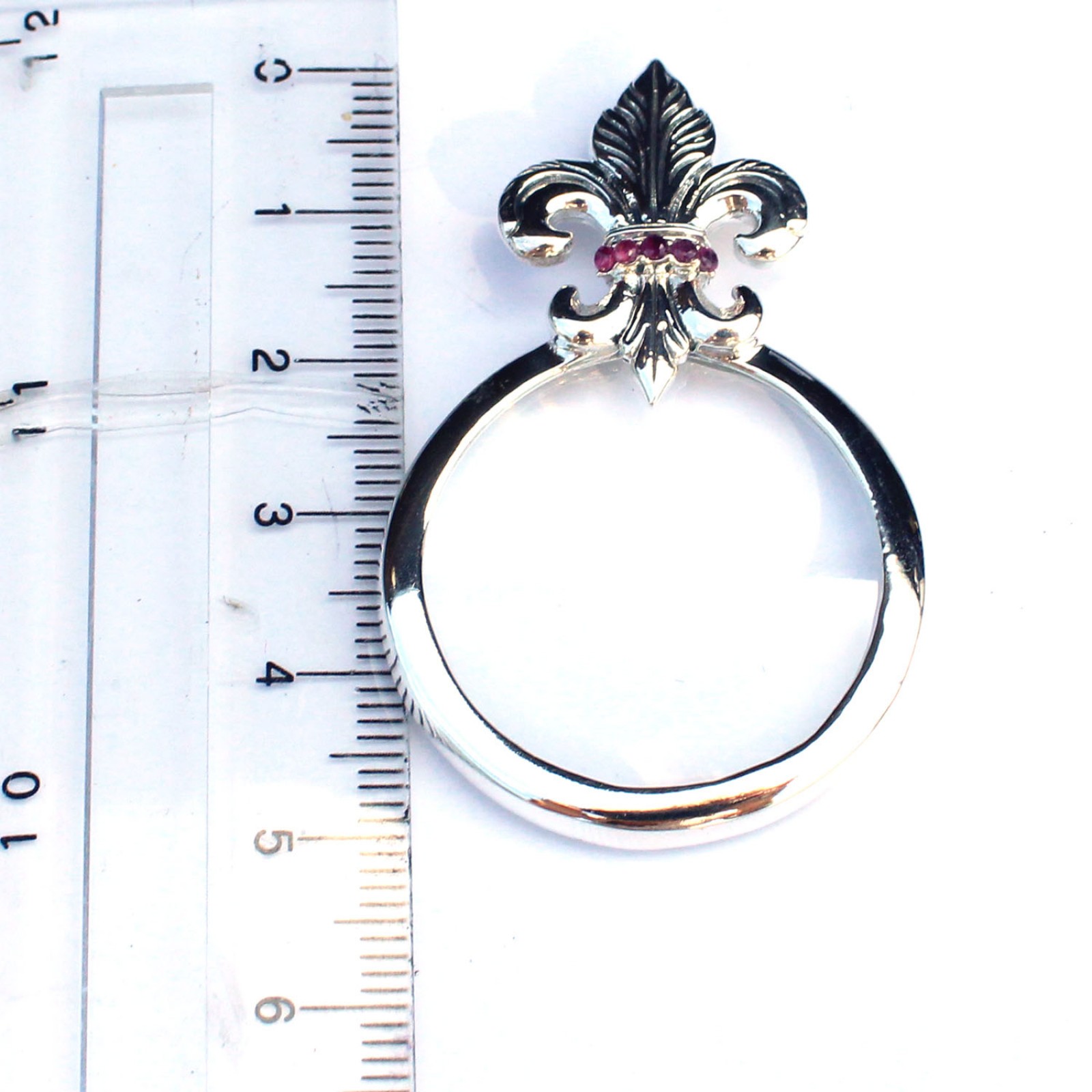Photo of Solid Silver Ruby Fleur di Lis Optical Loupe Glass Pendant