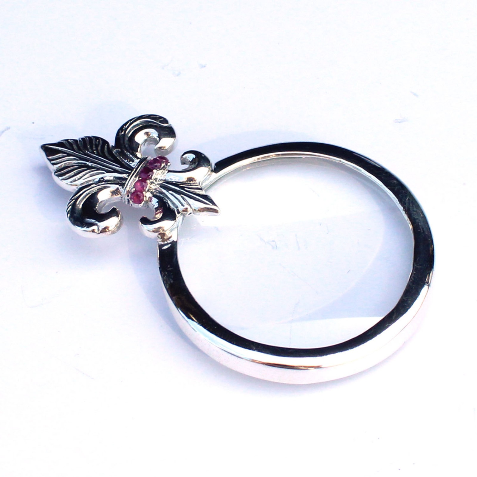 Photo of Solid Silver Ruby Fleur di Lis Optical Loupe Glass Pendant
