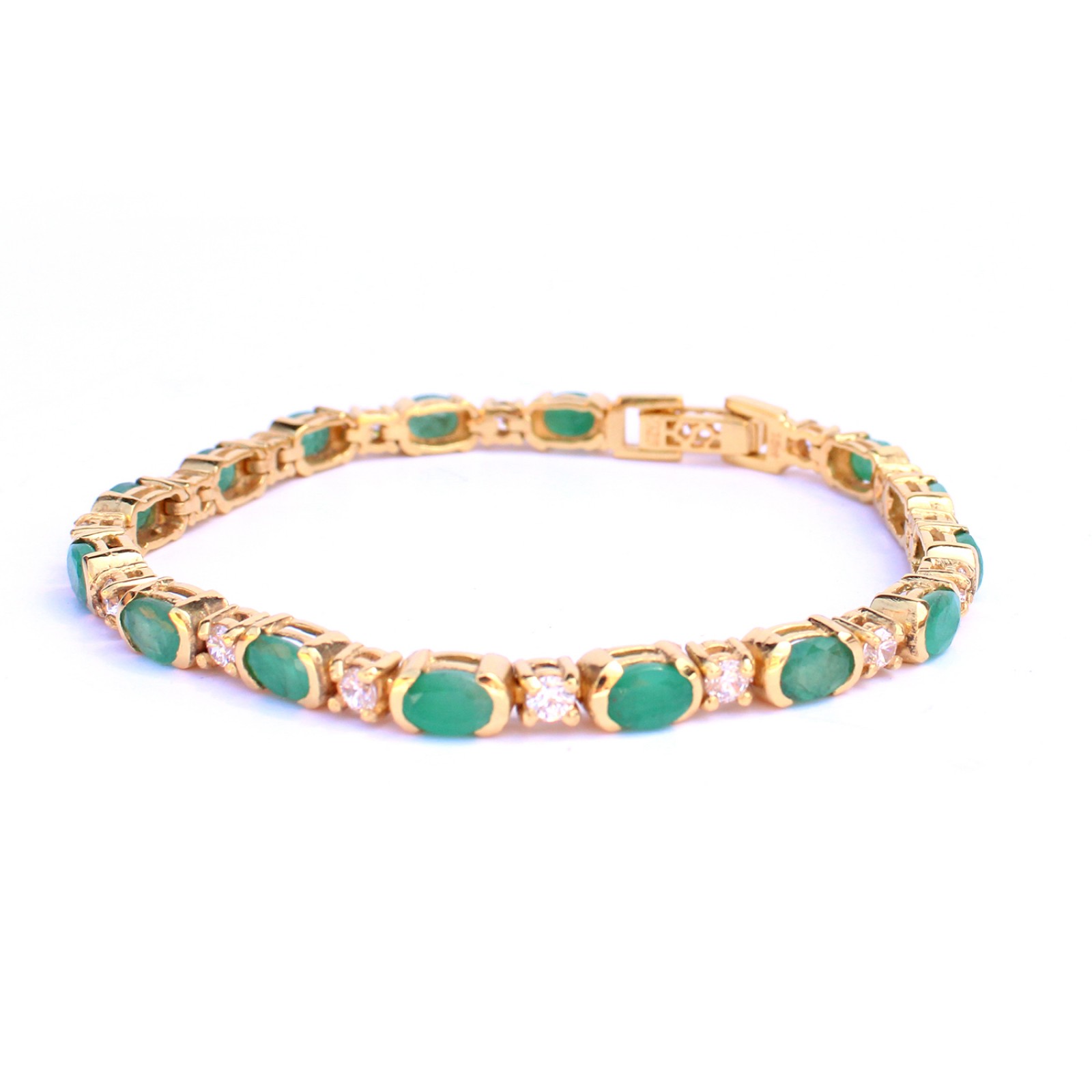 Photo of Sterling Silver 18ct Goldplated Emerald & CZ Tennis Bracelet