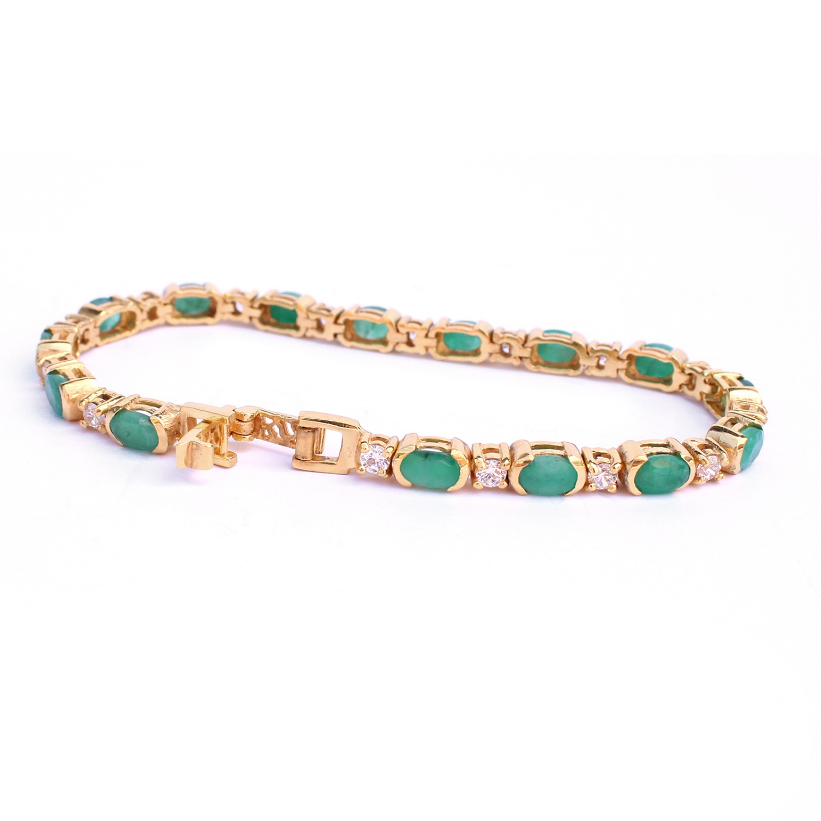 Photo of Sterling Silver 18ct Goldplated Emerald & CZ Tennis Bracelet