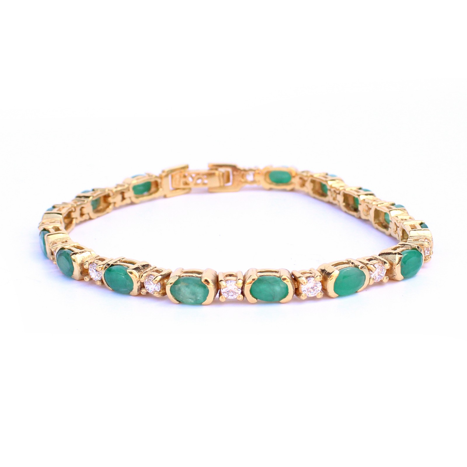 Photo of Sterling Silver 18ct Goldplated Emerald & CZ Tennis Bracelet
