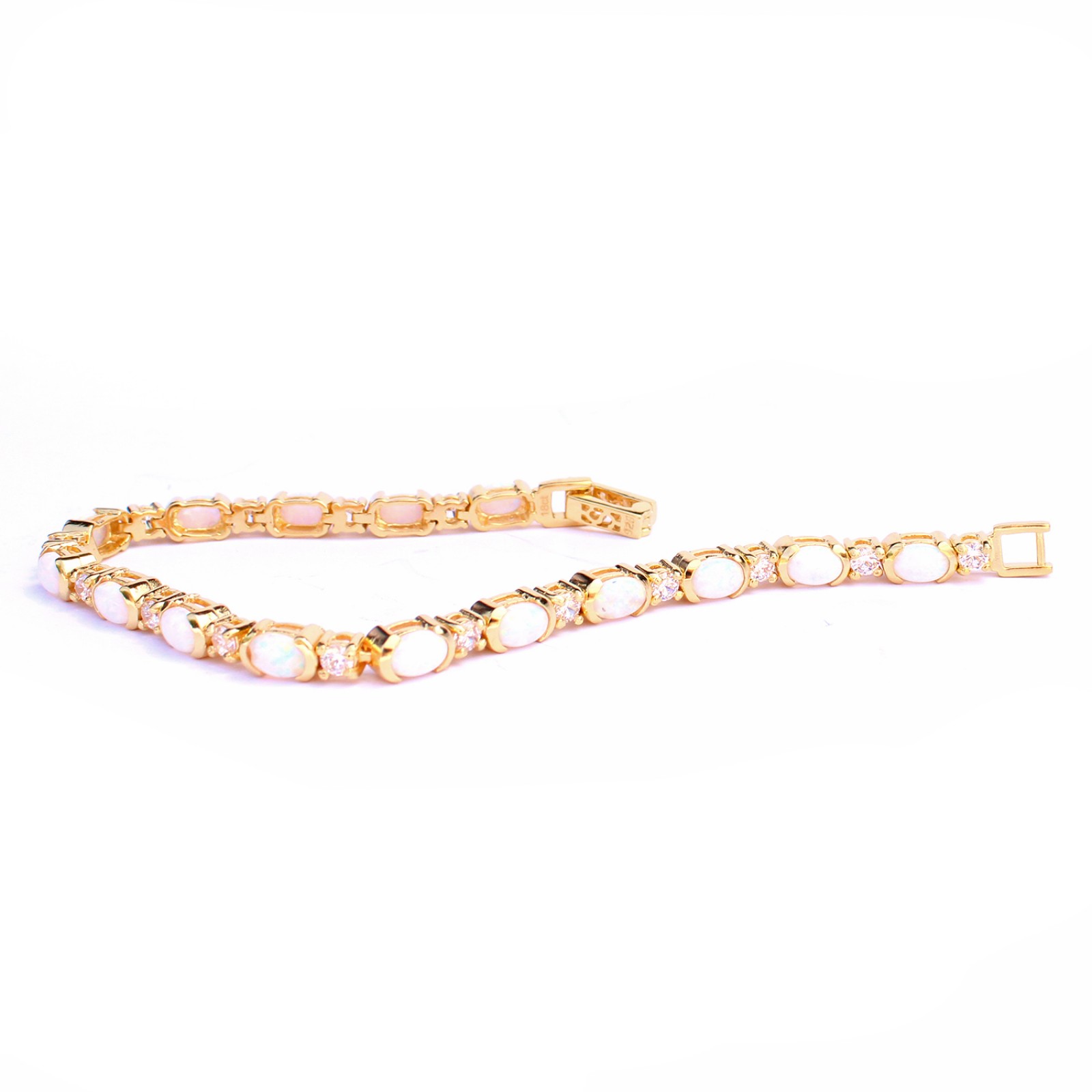 Photo of Sterling Silver 18ct Goldplated Opal & CZ Tennis Bracelet