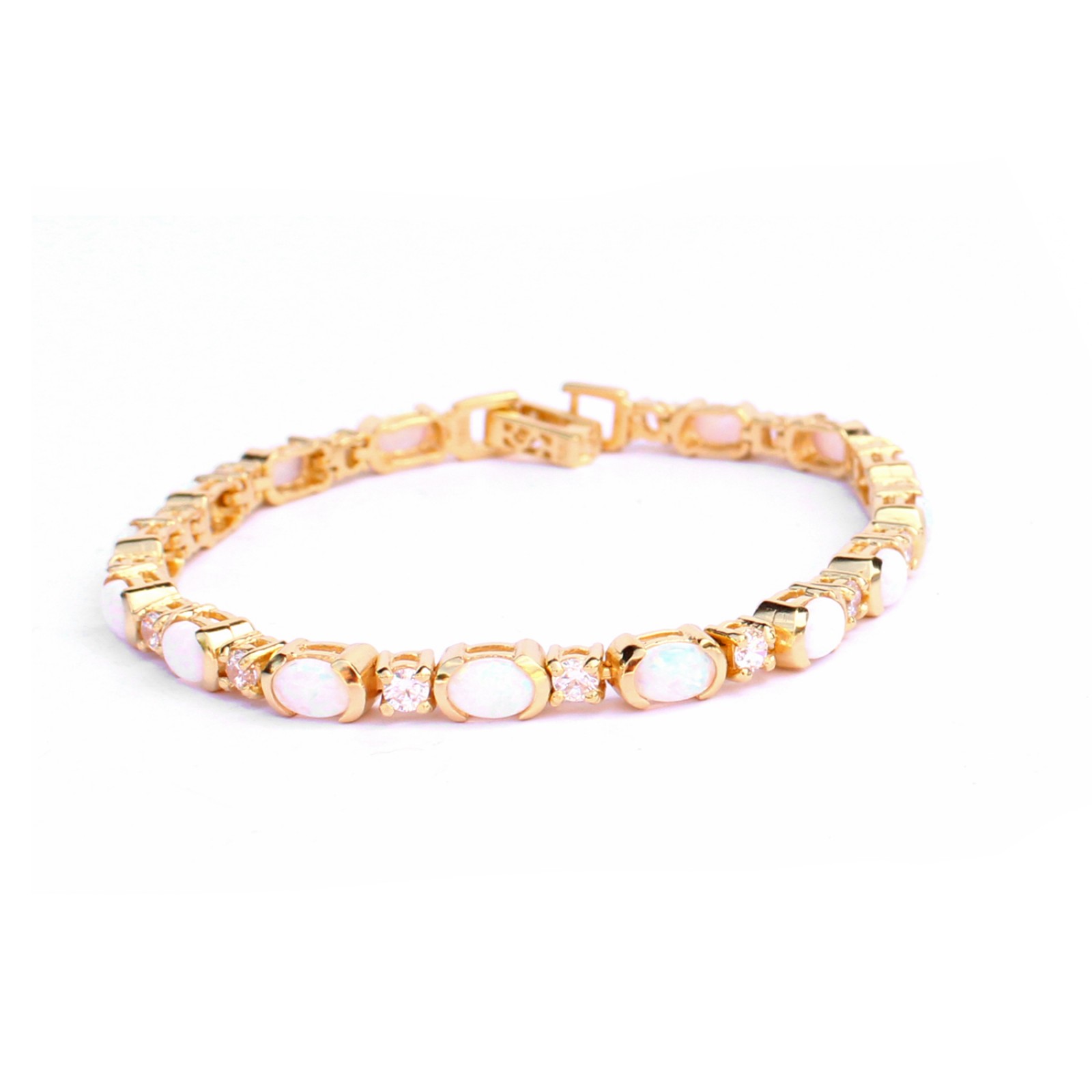 Photo of Sterling Silver 18ct Goldplated Opal & CZ Tennis Bracelet