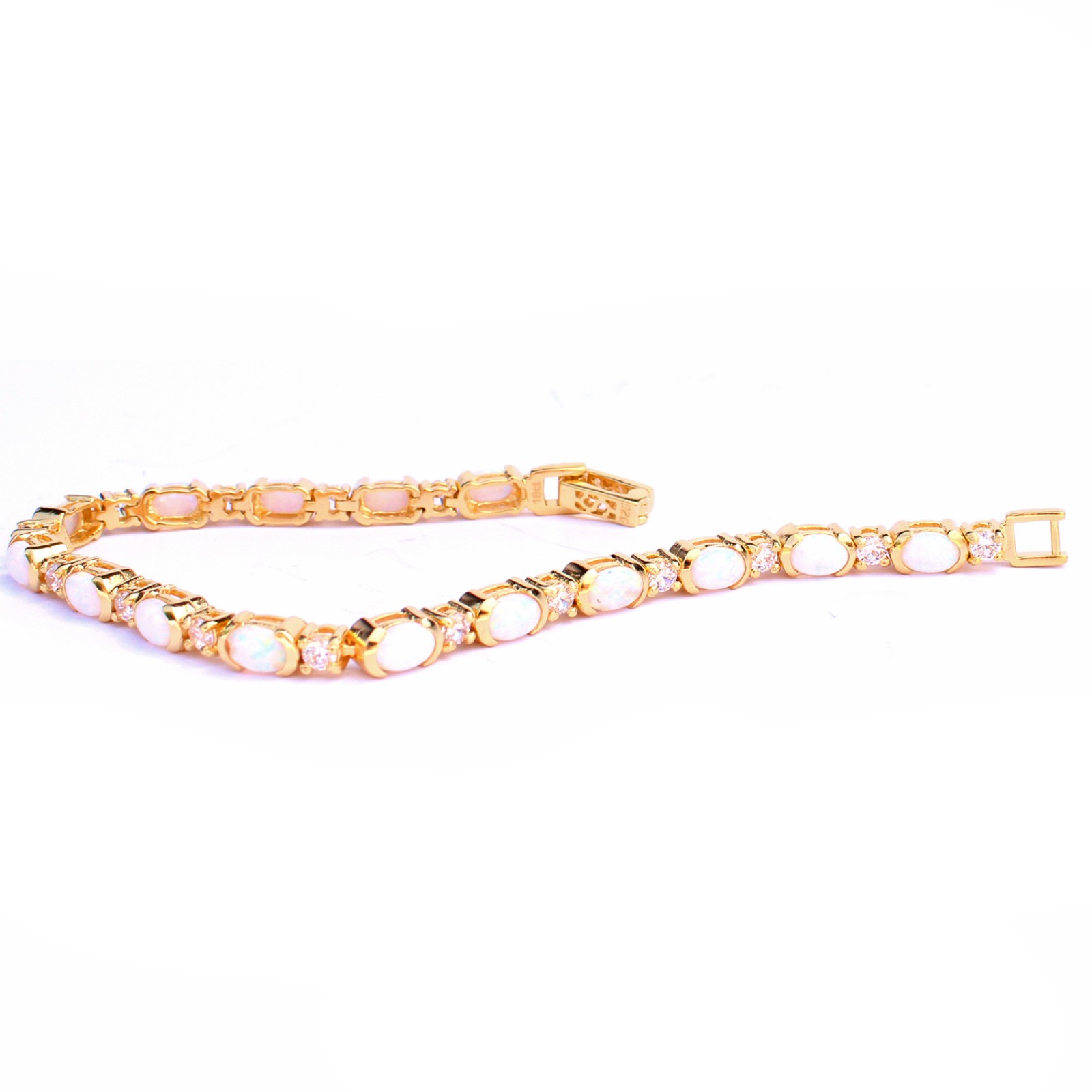 Photo of Sterling Silver 18ct Goldplated Opal & CZ Tennis Bracelet
