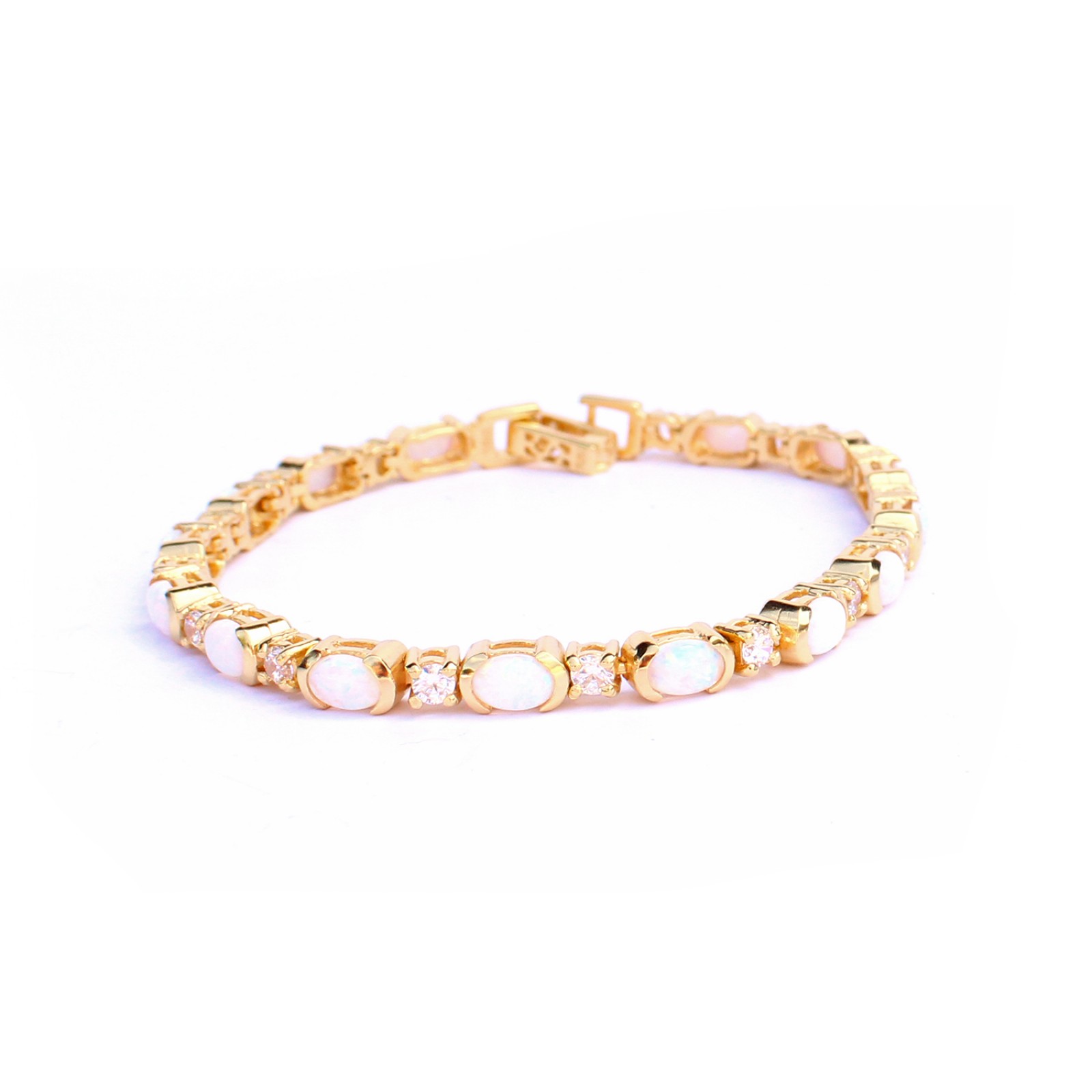 Photo of Sterling Silver 18ct Goldplated Opal & CZ Tennis Bracelet