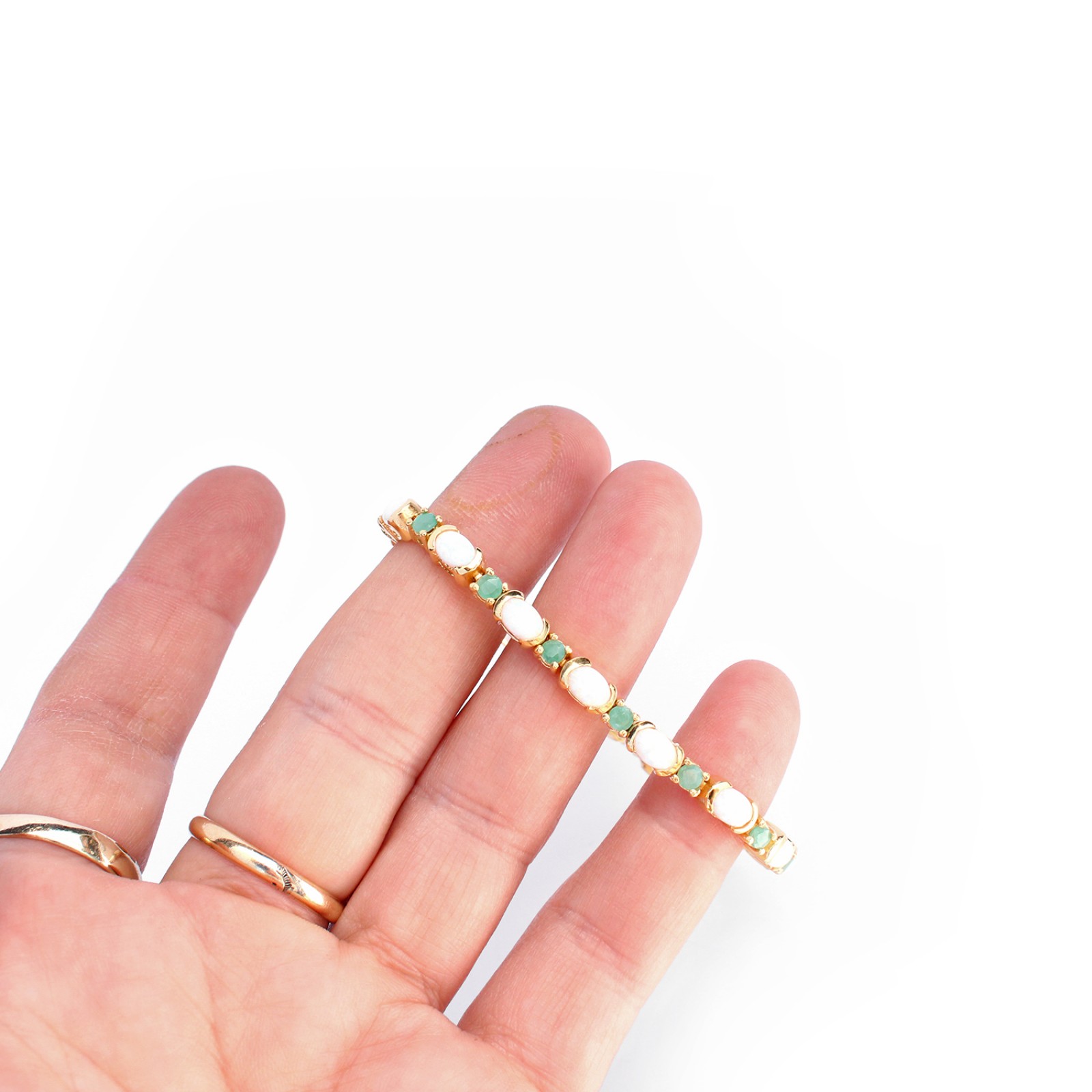 Photo of Sterling Silver 18ct Goldplated Opal & Emerald Tennis Bracelet