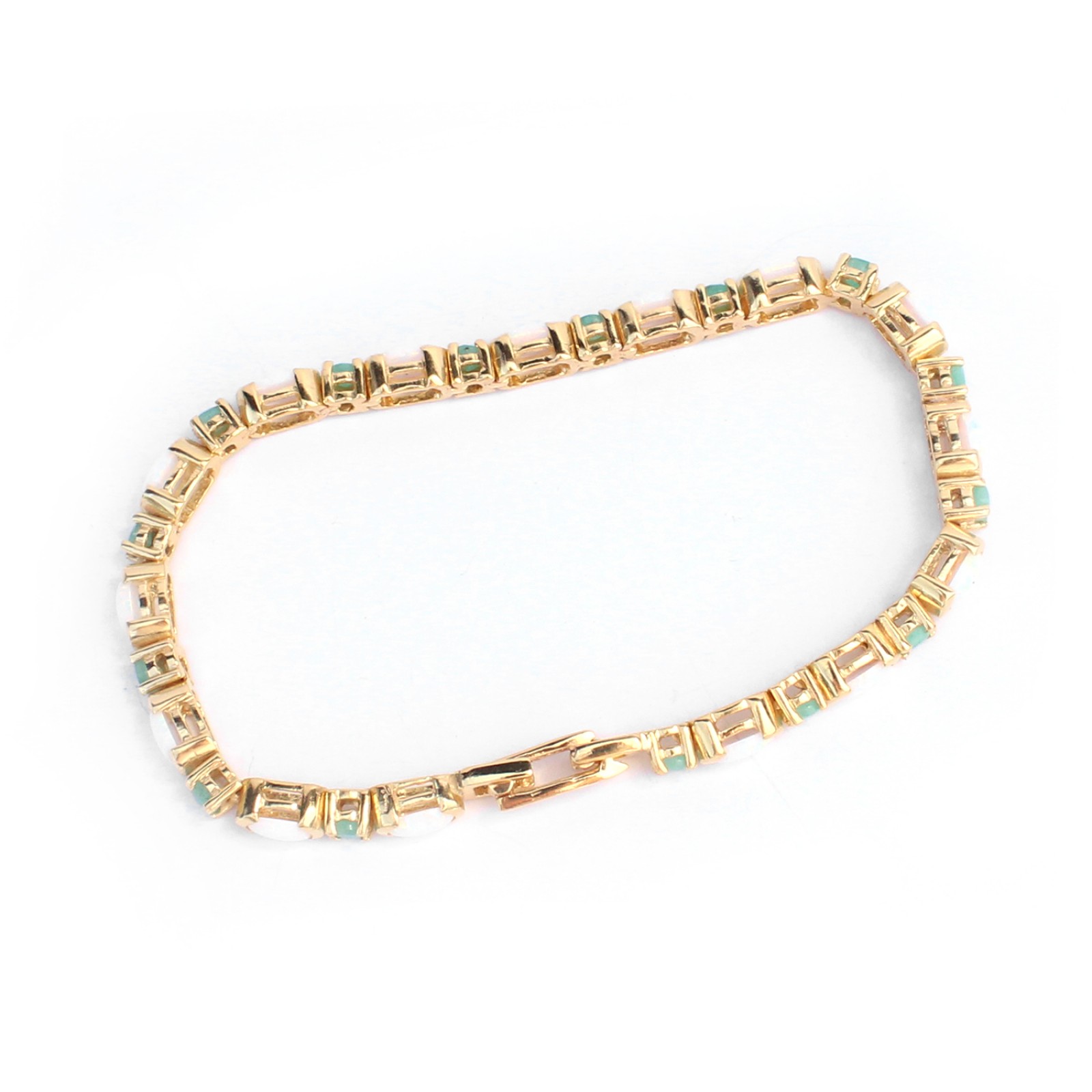 Photo of Sterling Silver 18ct Goldplated Opal & Emerald Tennis Bracelet