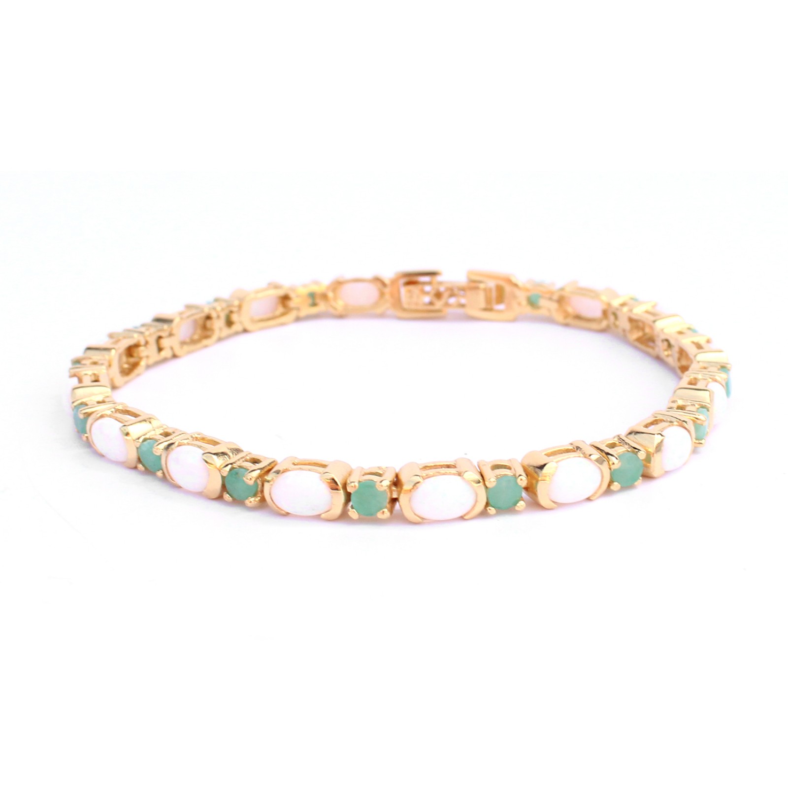 Photo of Sterling Silver 18ct Goldplated Opal & Emerald Tennis Bracelet
